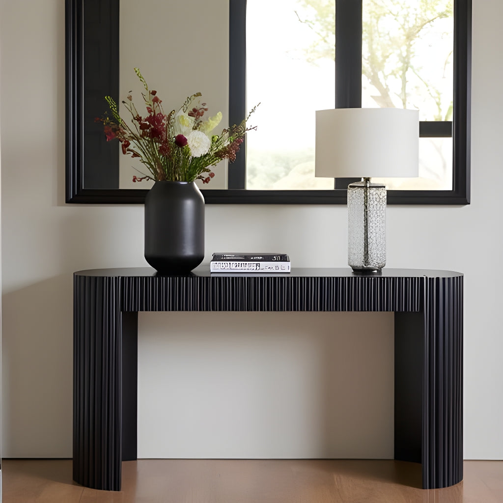 KELYN 140cm Black Console Table - Entryway Sofa Table, Hallway Accent Furniture for Living Room & Bedroom Decor