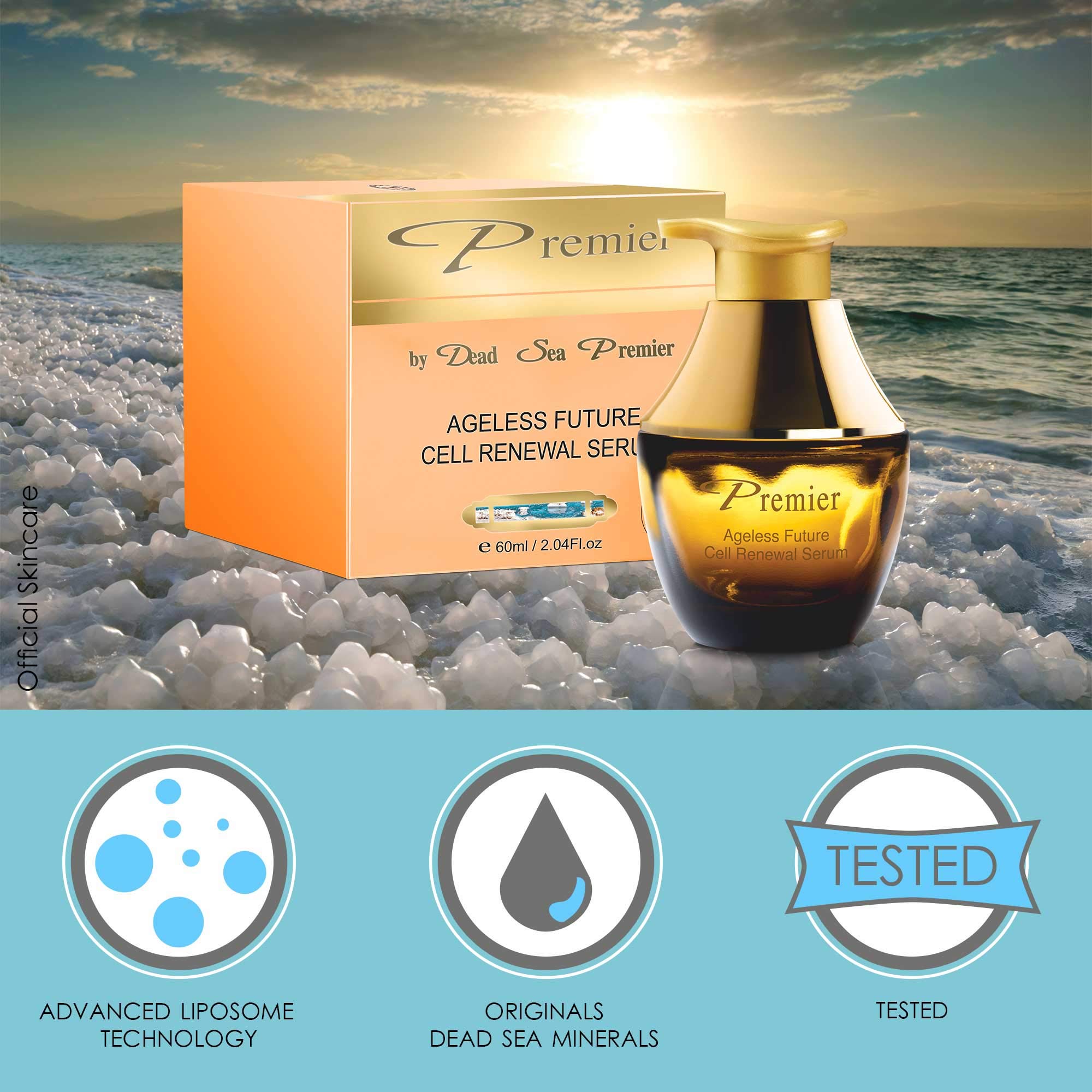 Premier Dead Sea Classic Ageless Future Cell Renewal Serum 2.04 Fl Oz - Anti-Aging Face Serum for Wrinkles & Fine Lines, Hydrating & Firming Skin Care, Perfect for Night Routine & Daily Use
