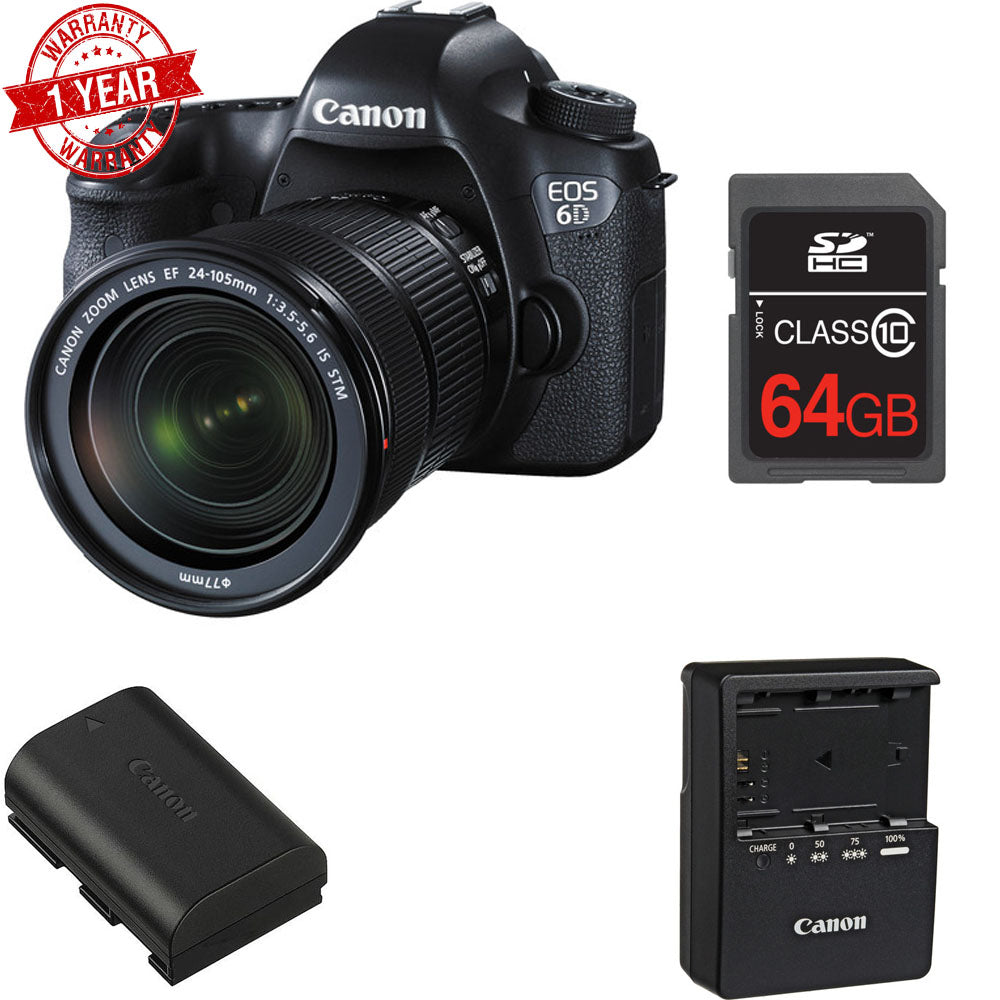 Canon EOS 6D Full Frame DSLR Camera with EF 24-105mm f/3.5-5.6 IS STM Lens Kit - Includes 16GB SD Card - Perfect for Portrait, Landscape & Travel Photography