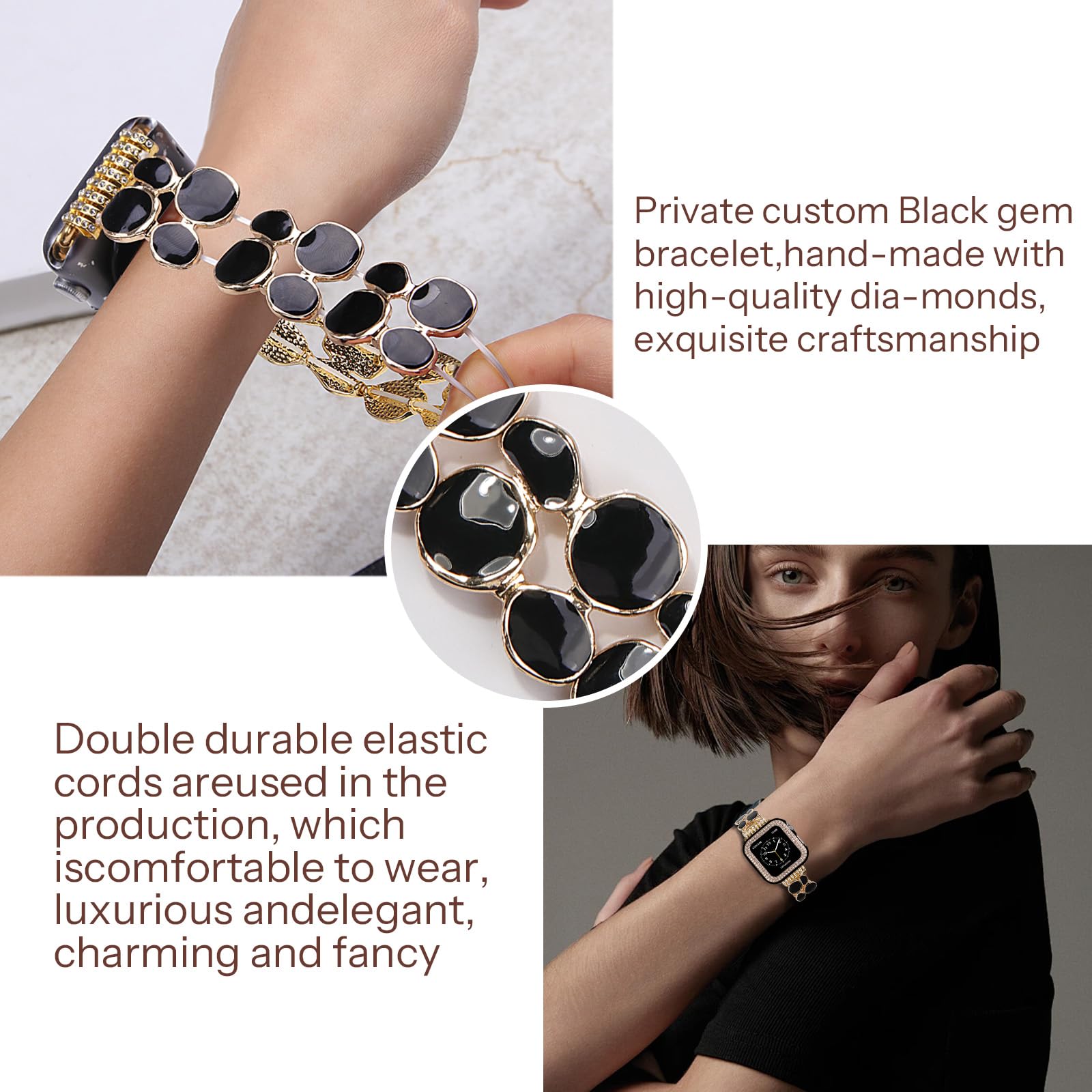 VIQIV Bling Stainless Steel Apple Watch Band for Women - Compatible with 38mm/40mm/41mm/42mm/44mm/45mm iWatch Series 9/8/7/6/5/4/3/2/1/SE - Elegant Stretchy Metal Bracelet with Gift Case - Perfect for Parties, Weddings & Everyday Fashion Accessories