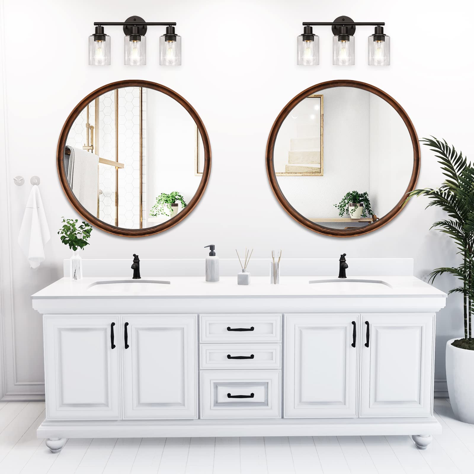 26 Inch Round Wooden Wall Mirror - Handcrafted Solid Wood Bathroom Vanity Mirror for Entryway, Living Room, Bedroom & Home Decor (Natural Brown) | Perfect for Farmhouse, Boho & Modern Interior Design Styles