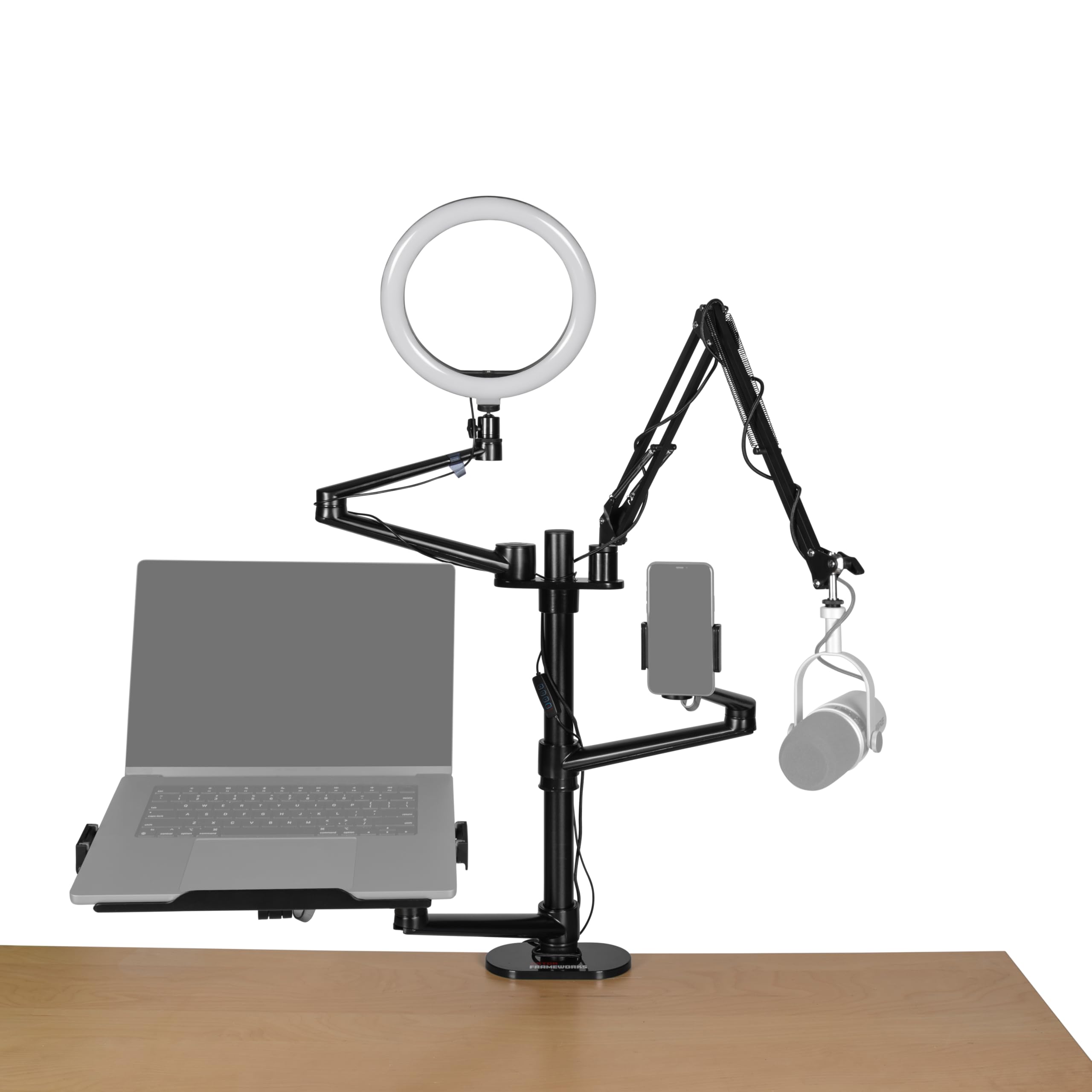 Gator Frameworks 6-in-1 Content Creator Streaming Desktop Stand Set - Smartphone, Tablet & Laptop Holder with VESA Mount, Ring Light & Mic Boom Arm (Black, GFW-STREAMSTAND) - Perfect for Live Streaming, YouTube Videos, Podcasting & Home Office Setup