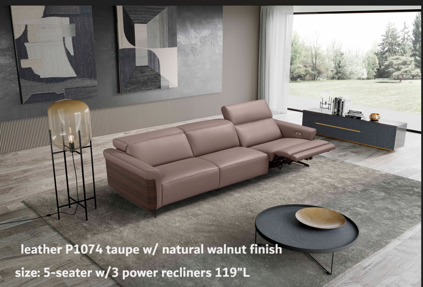 INCANTO I803 Extra Large Sofa 119L with Walnut Arm Accents & 3 Power Recliners – Premium Comfort for Living Room, Home Theater & Family Gatherings