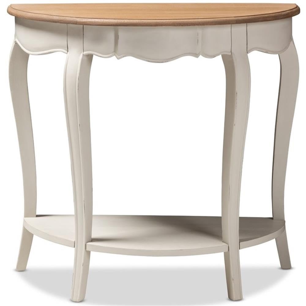 BOWERY HILL White and Natural Brown Wooden Console Table - Entryway Sofa Table, Hallway Accent Table for Living Room & Bedroom Decor