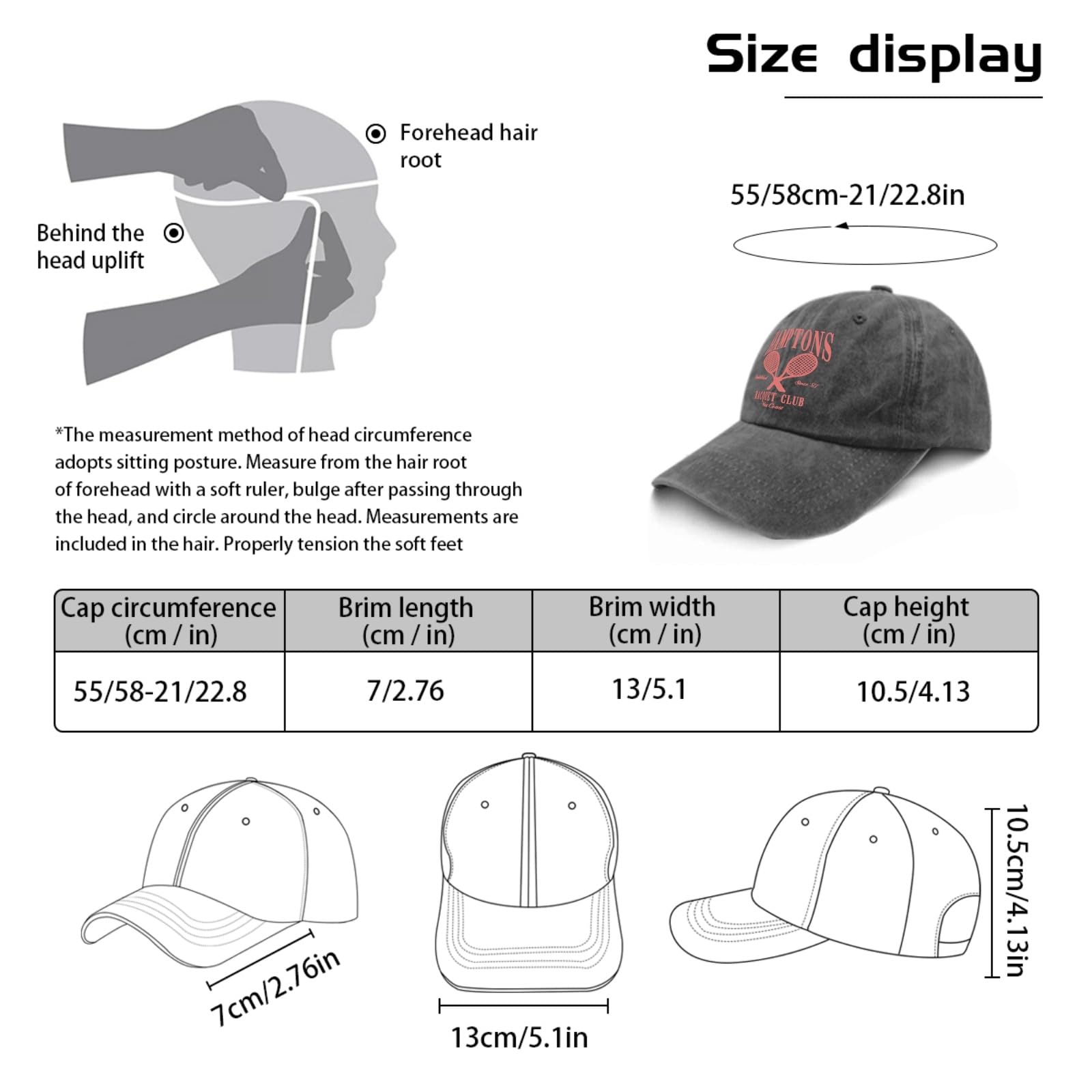 Hamptons Racquet Club Trucker Hat - Stylish Baseball Cap for Women & Men in Pigment Black - Perfect Gift for Daughter, Wife or Friend - Great for Tennis, Golf, Beach and Outdoor Activities