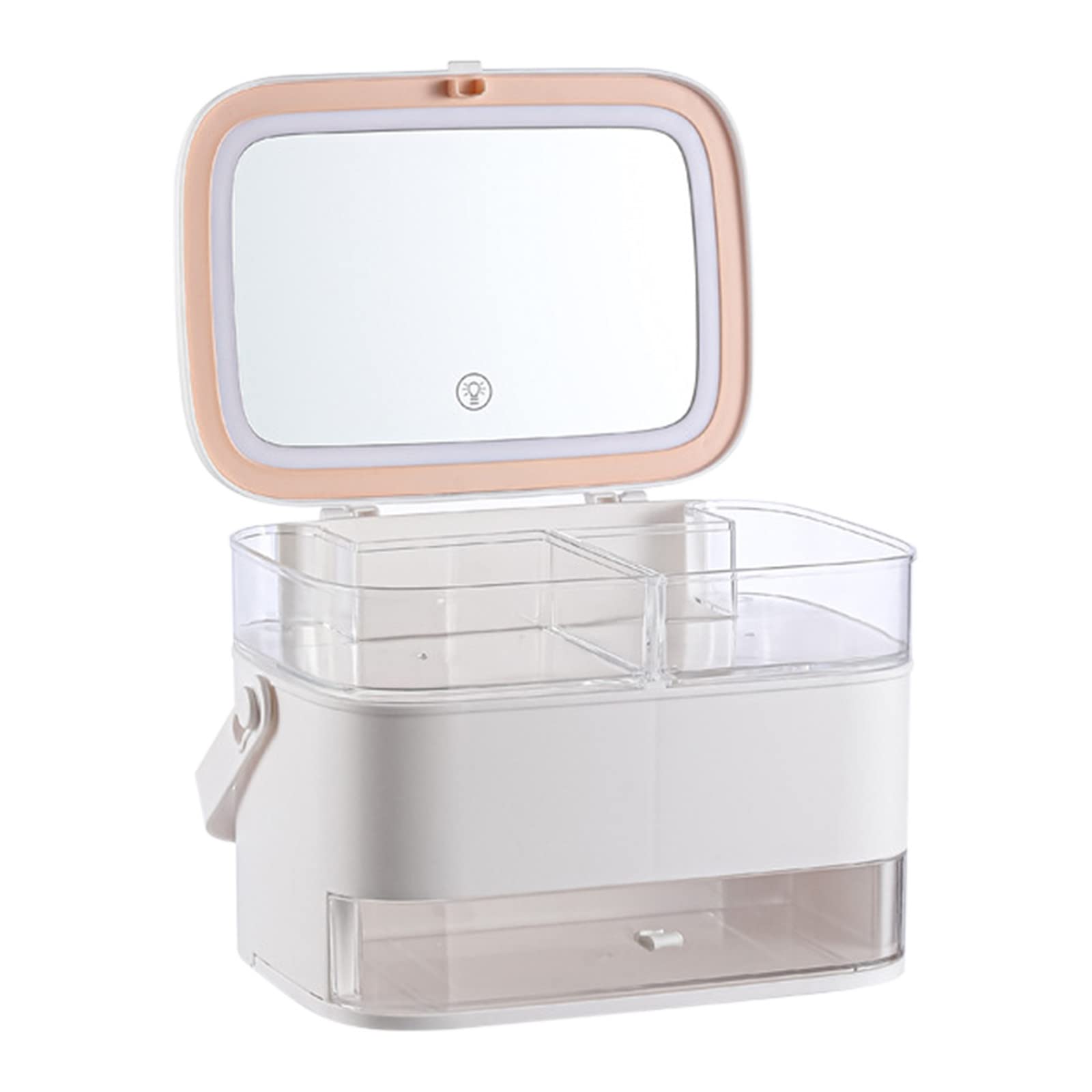 Comigeewa Large LED Mirror Cosmetic Storage Box - High Capacity Makeup Organizer for Lipstick, Skincare & Beauty Products - Perfect for Vanity, Desktop, Bathroom & Travel Use