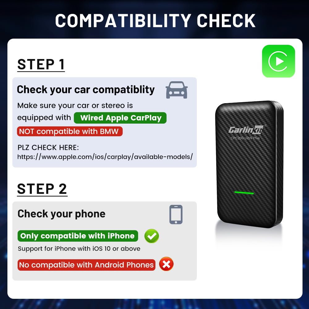 2024 Upgraded CarlinKit 3.0 Wireless CarPlay Adapter - Convert Wired to Wireless CarPlay for iPhone | Plug & Play | Compatible with 2016+ Cars & iOS 10+ | Perfect for Commuting, Road Trips & Hands-Free Driving