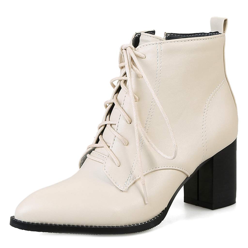 Mioke Women's Pointed Toe Ankle Boots - Western Chelsea Booties with Chunky Block Heel & Lace Up Design, Perfect for Office, Party & Casual Outfits