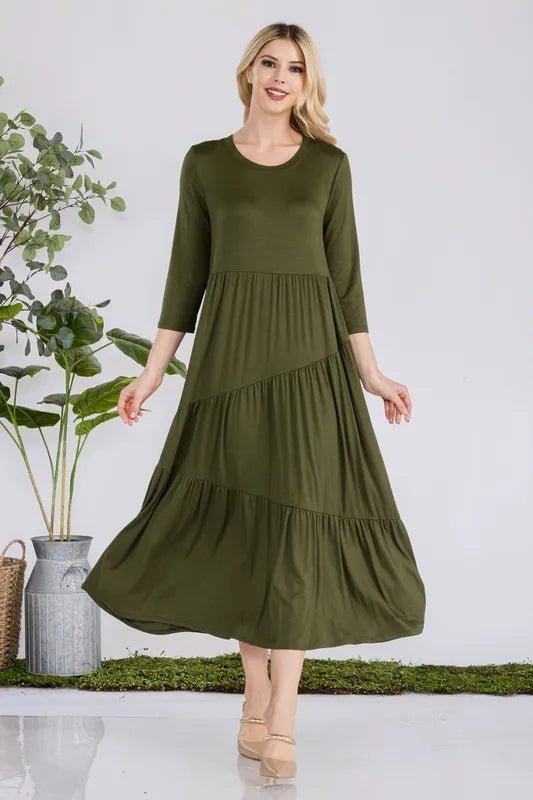 Celeste Plus Size Asymmetric Tiered Midi Dress for Women - Elegant Cocktail Party & Wedding Guest Outfit