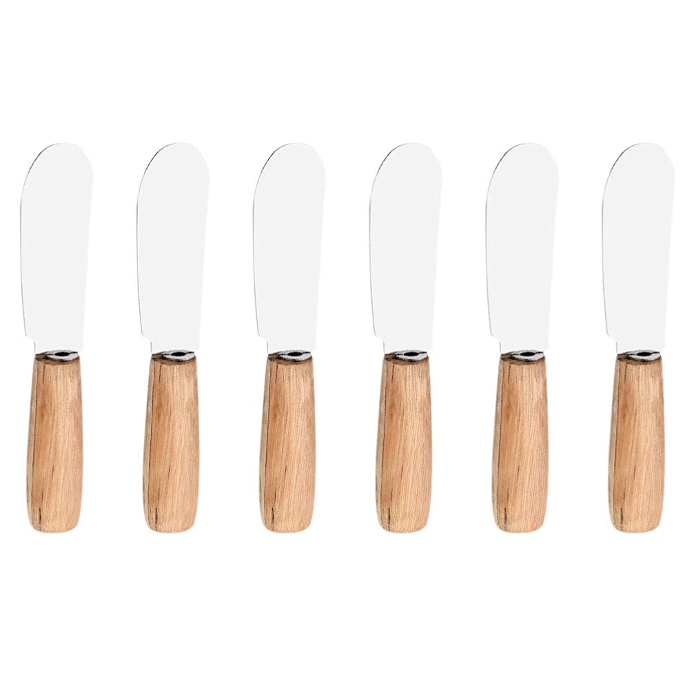 Hemoton 6-Piece Stainless Steel Butter Spatula Set with Wooden Handle - Non-Stick, Heat-Resistant Cream Scraper for Baking, Cooking, Spreading Jam, Cheese & More - Assorted Colors (Kitchen Utensil Gadget)
