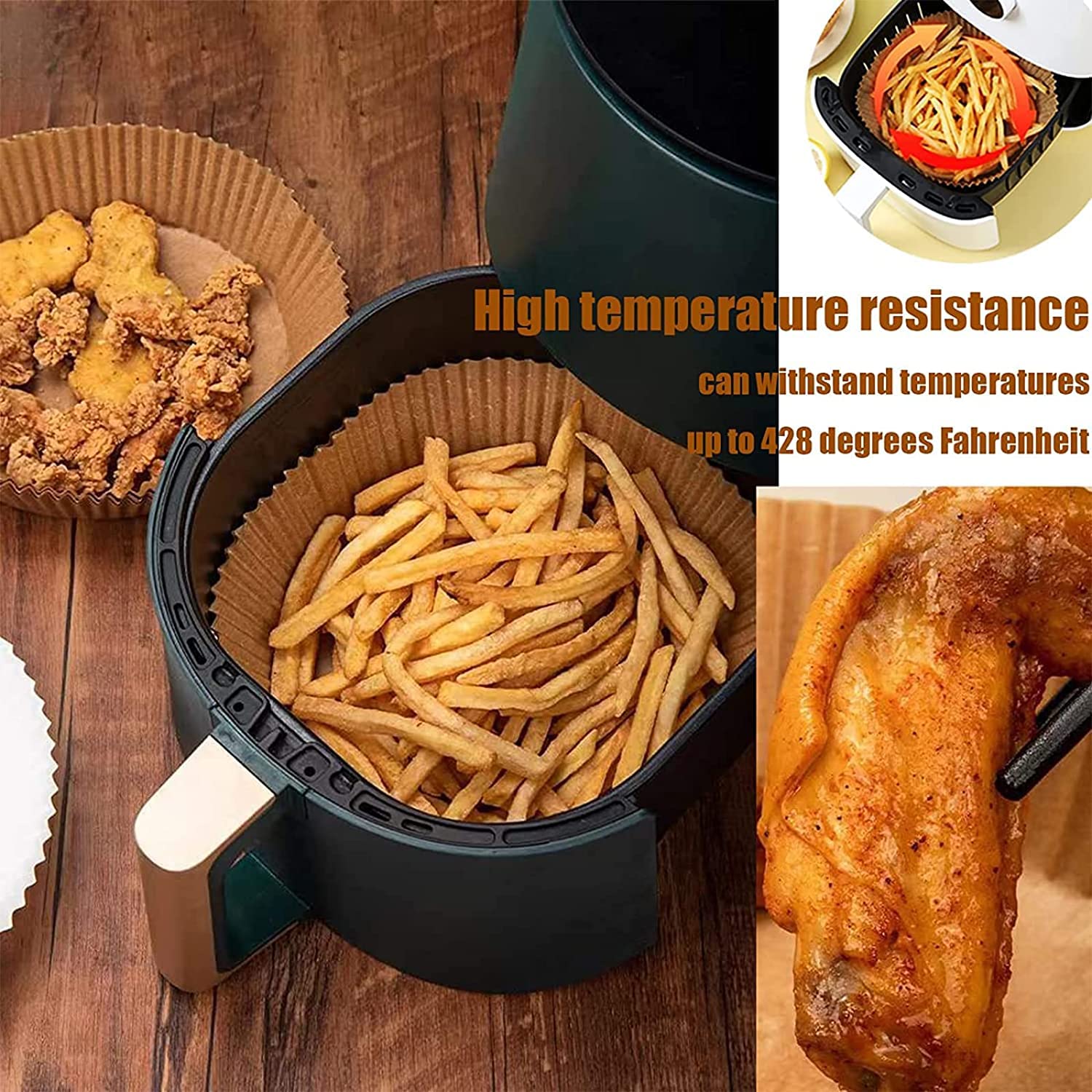Non-Stick Air Fryer Liners 100Pcs (6.3 inch) with 100pc Disposable Gloves - Oil Proof, Waterproof, Food Grade Parchment Paper for Baking, Roasting, Microwave & Frying - Perfect for Healthy Cooking, Meal Prep & Party Snacks