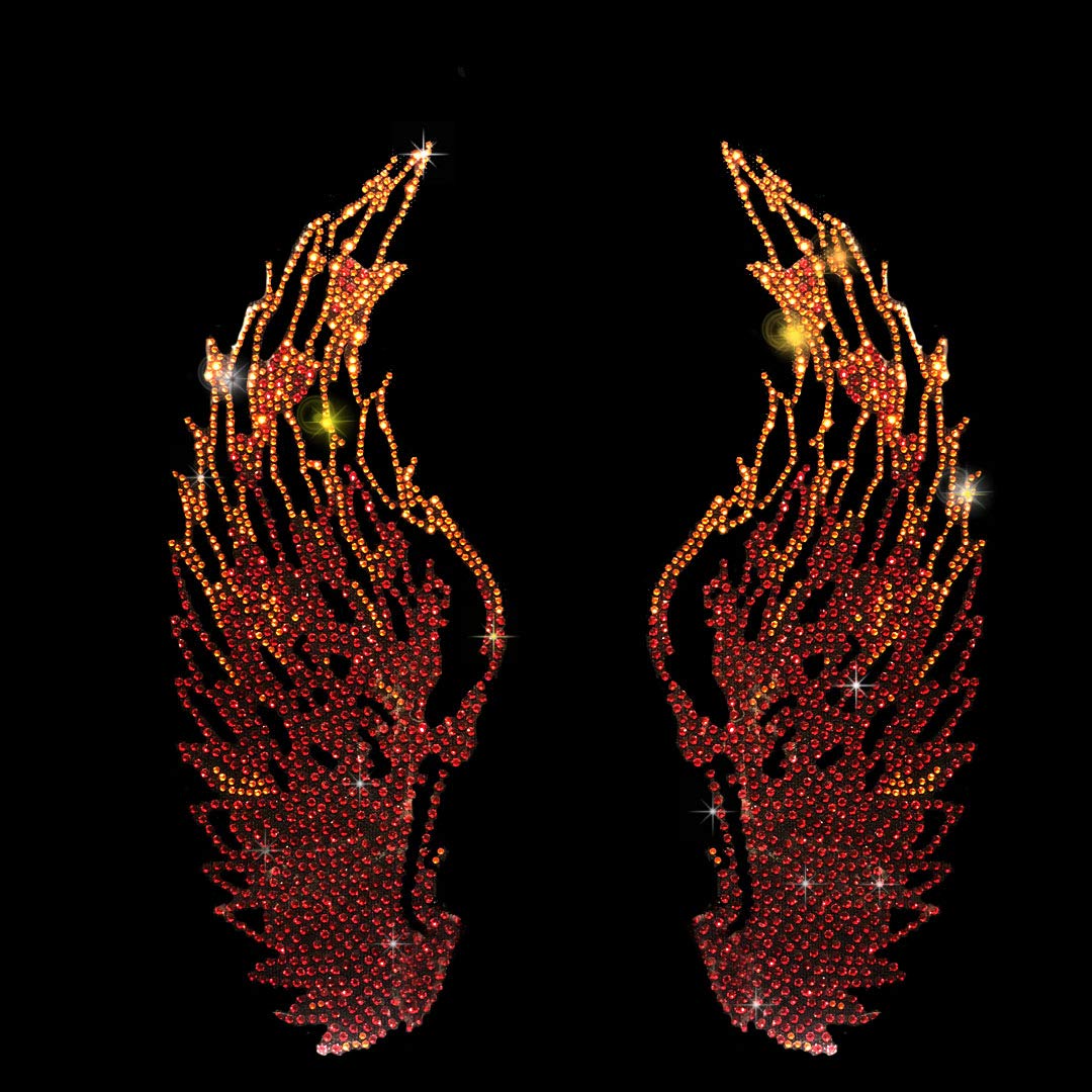 Red Fire Angel Wings Iron-on Rhinestone Applique for Costumes - Perfect for Halloween, Cosplay, Dance Performances & DIY Fashion