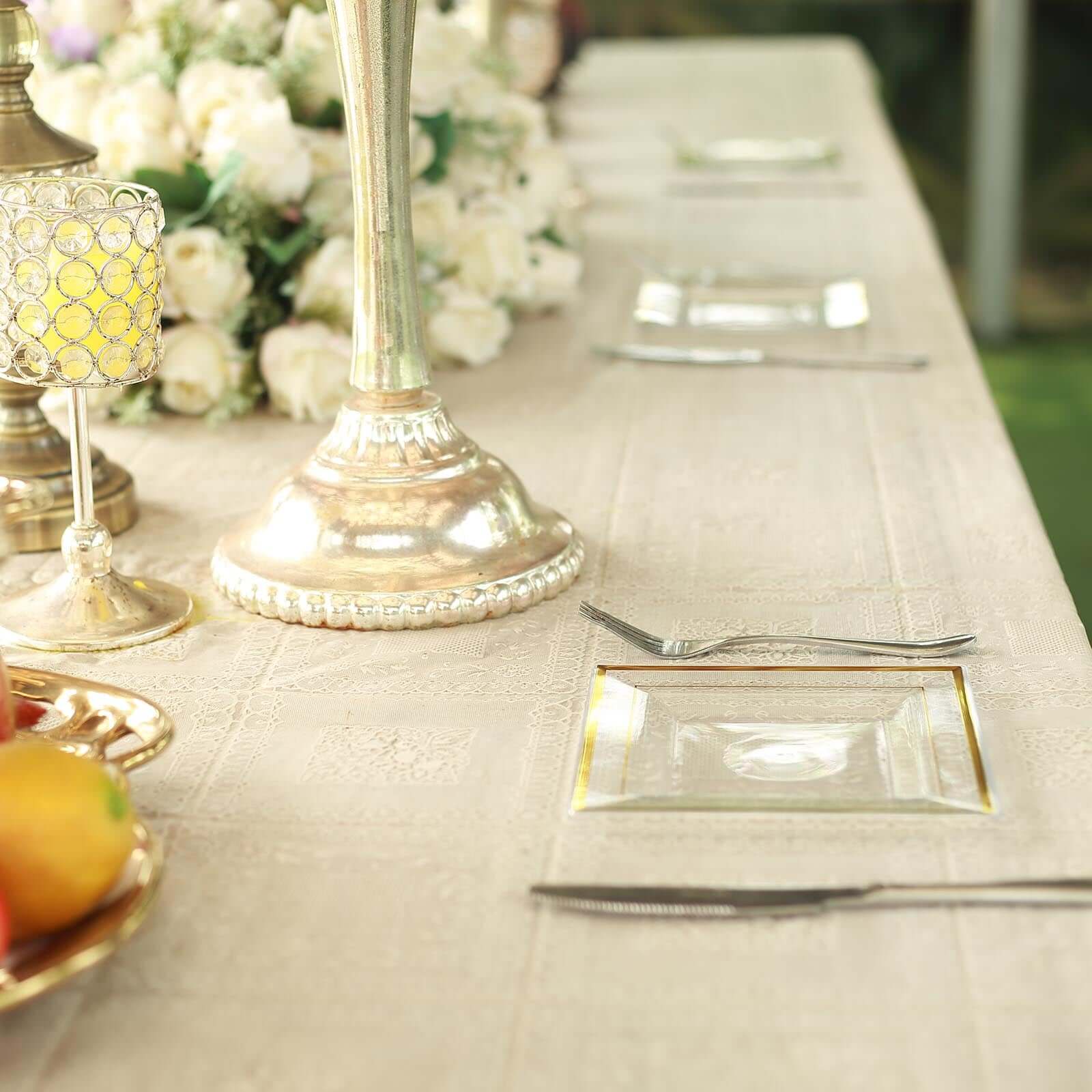 10 Pack Clear Square Plastic Salad Dessert Plates with Gold Trim - Durable Disposable Appetizer Plates (7 Inch) - Perfect for Parties, Weddings, BBQs & Catering Events