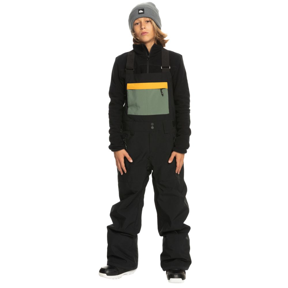 Quiksilver Mash Up Youth Boys Bib Snow Pants - Black - Waterproof & Insulated Winter Snowboarding & Skiing Bib Overalls for Kids