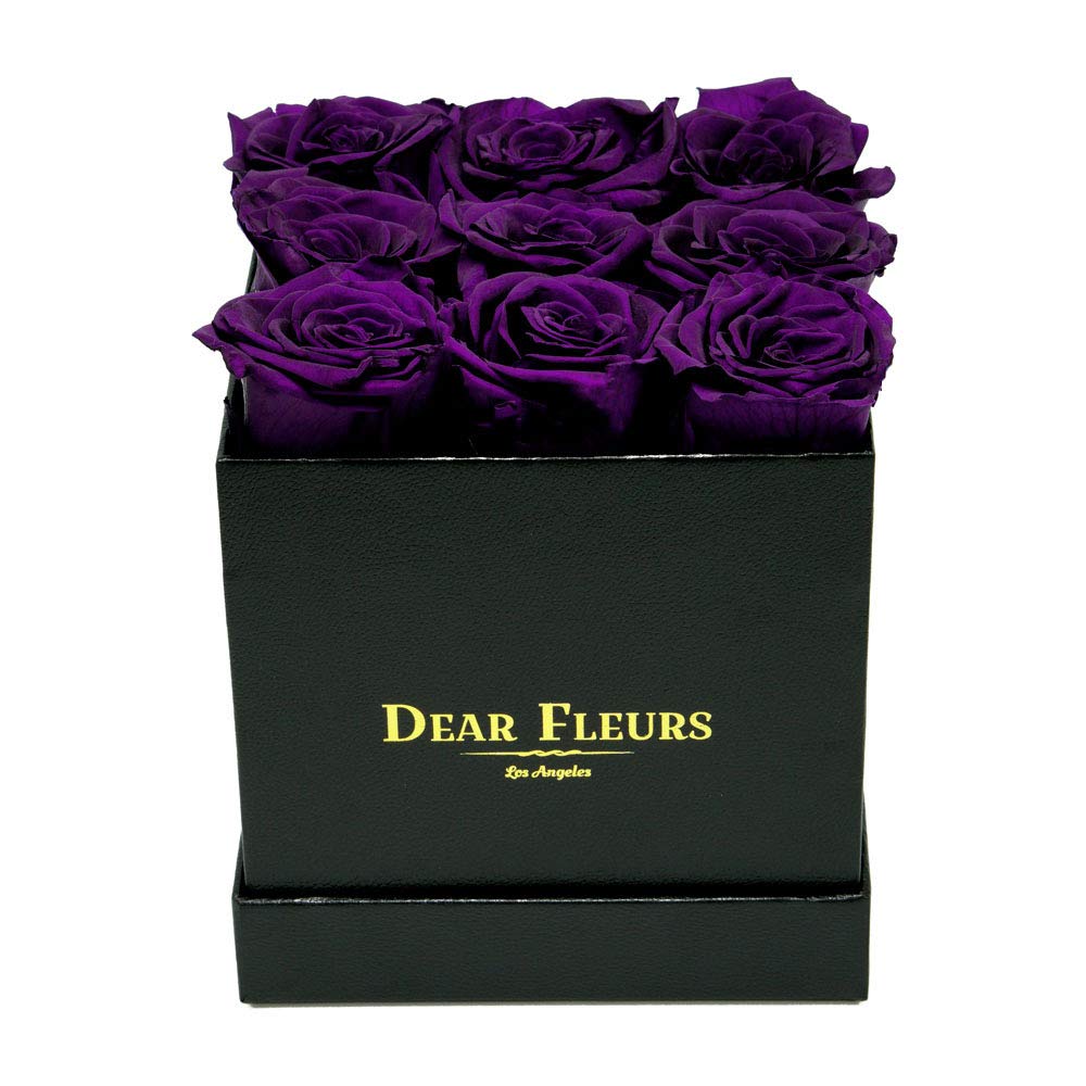 Eternal Nona Roses - Real Preserved Flowers That Last 1 Year | Luxury Purple Roses in Black Leather Gift Box | Perfect for Anniversary, Valentine's Day & Home Decor
