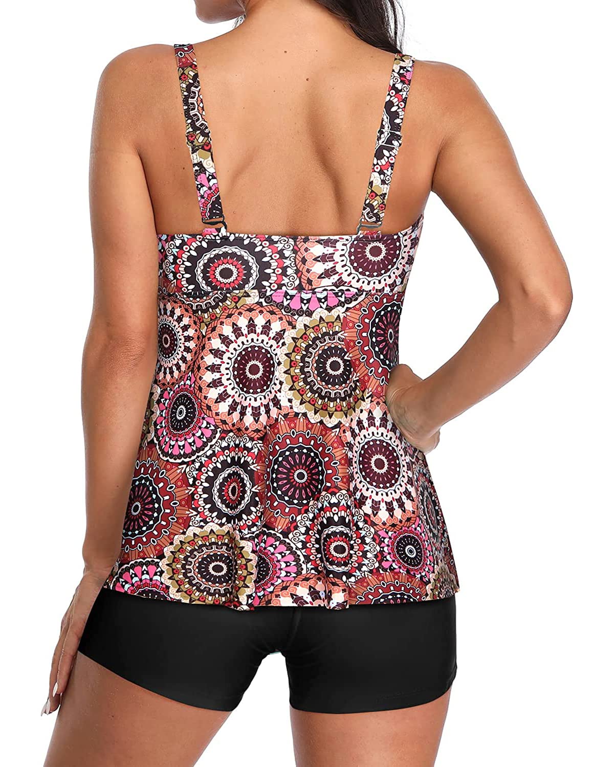 Yonique Women's 2-Piece Flowy Tankini Swimsuits with Boyshorts - V-Neck Swim Tank Tops & Modest Bathing Suits for Beach, Pool & Vacation | Comfortable Swimwear for Women