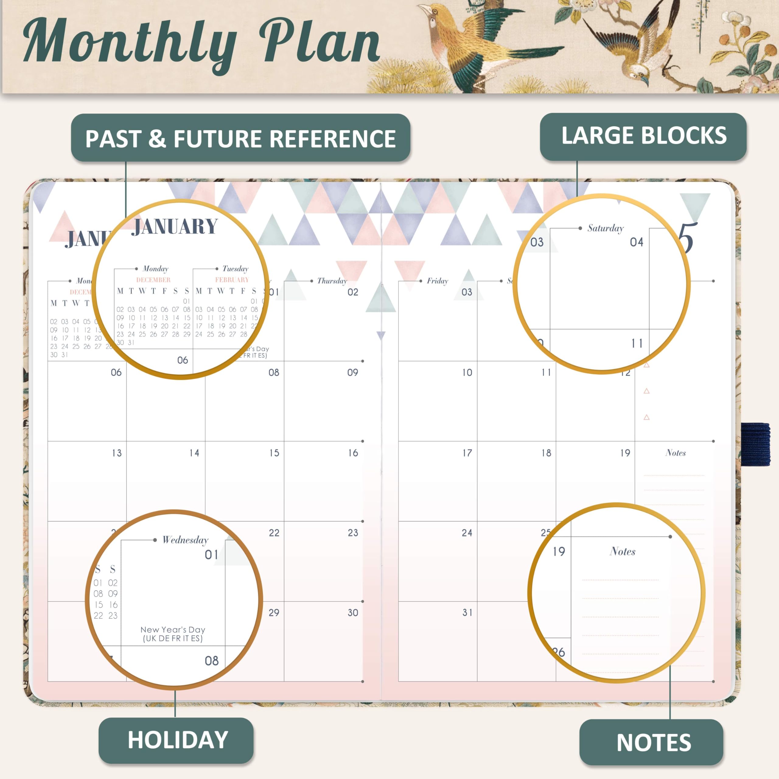 2025 Planner - A5 Weekly & Monthly Diary 2025 with January to December Calendar, Notes Section & Mission Board | Elegant Hardcover Work Planner with Elastic Closure & Back Pocket | Perfect for Office, School, Business Planning & Personal Organization