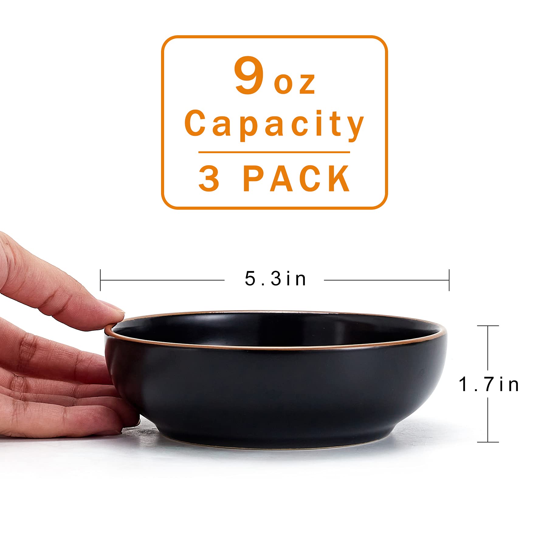 Premium Ceramic Cat Bowls Set - 3 Pack Non-Tip Pet Food & Water Dishes for Cats & Small Dogs (5.3 Inch, Matte Black) - Durable Elevated Cat Feeder for Kitchen, Dining Room & Pet Feeding Station