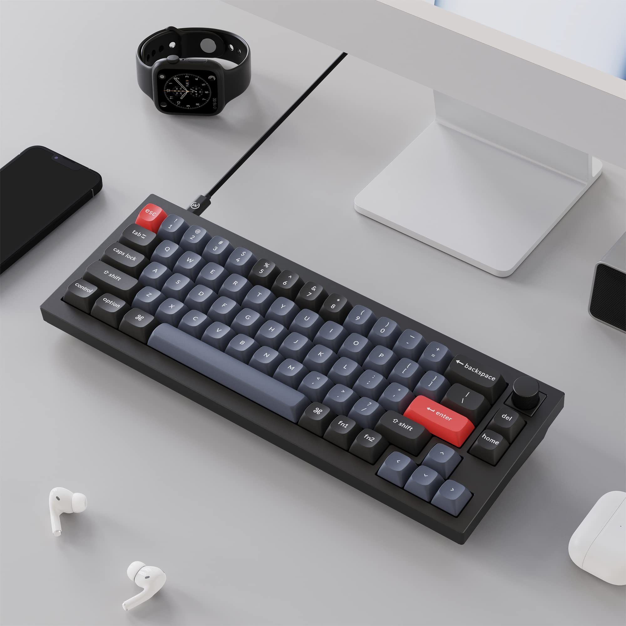 Keychron Q2 Wired Custom Mechanical Keyboard - 65% Compact Layout with Knob, Hot-Swappable Gateron G Pro Blue Switches, QMK/VIA Programmable, Double Gasket Design for Mac/Windows/Linux (Black) | Perfect for Gaming, Coding & Office Work