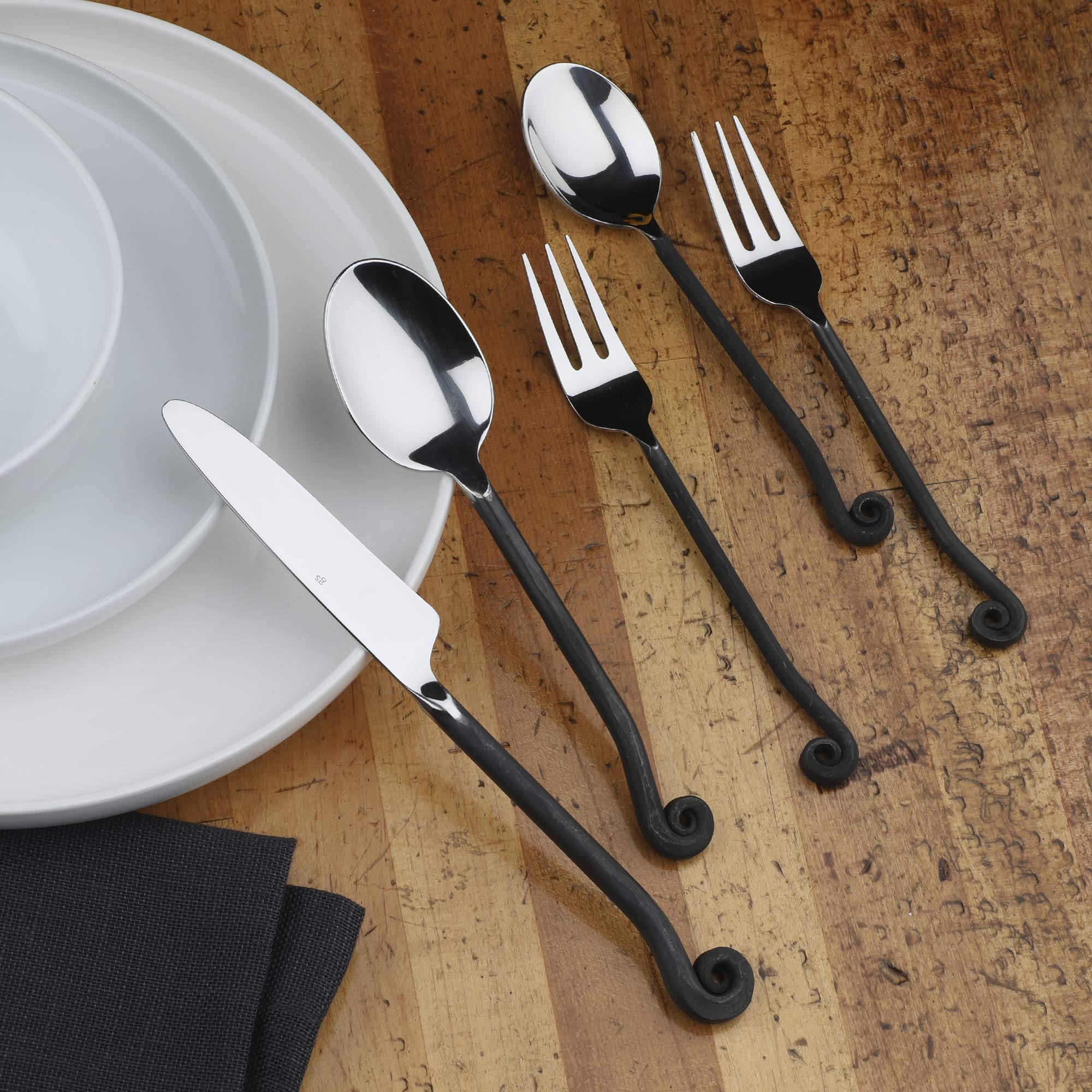 Gourmet Settings 20-Piece Stainless Steel Flatware Set - Treble Clef Collection Black Silverware (Knife, Fork, Spoon) - Dishwasher Safe Kitchen Utensils for Dining, Parties & Everyday Use (34-350)