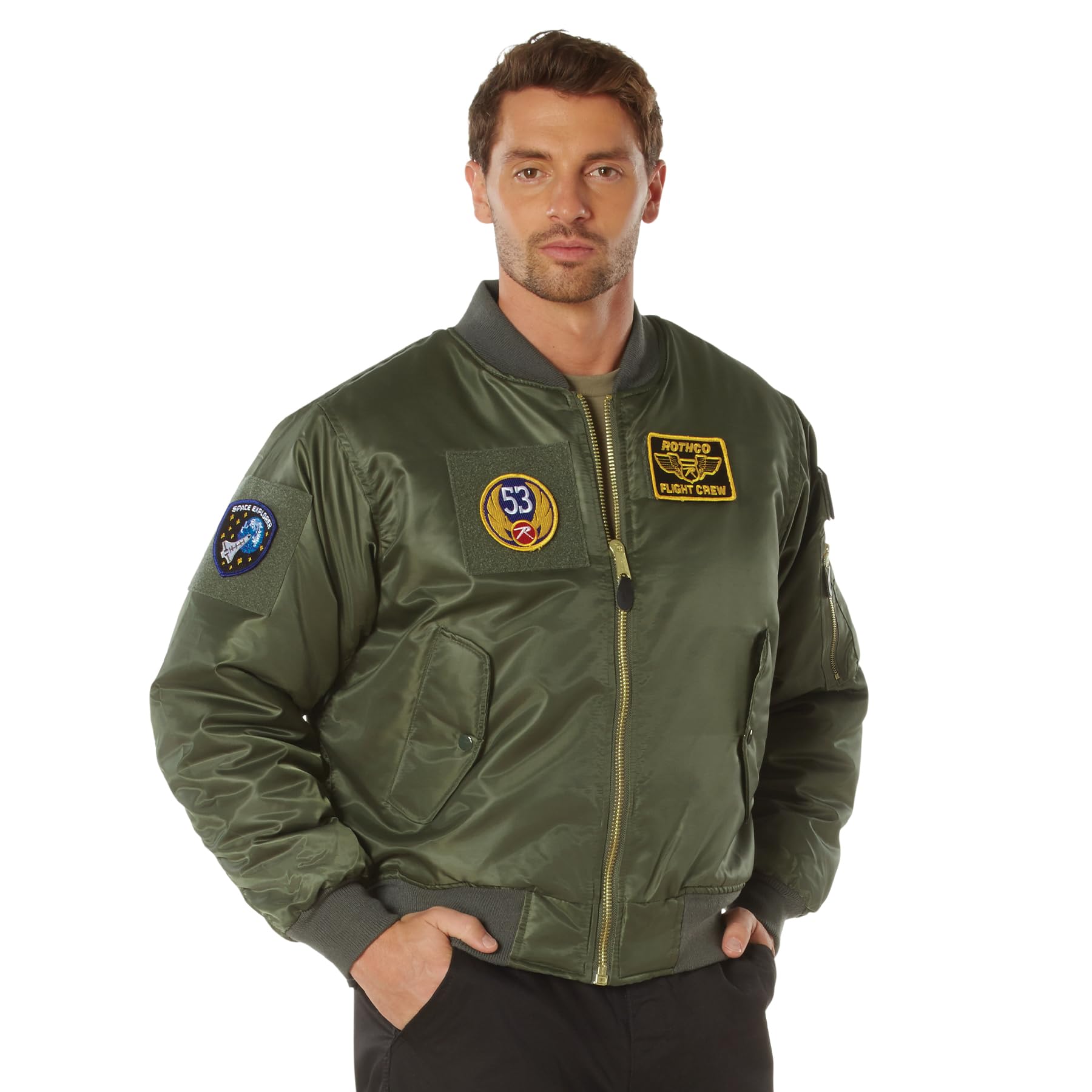 Rothco Classic Cold Weather Bomber Flight Jacket with Morale Patches - Warm Aviator Jacket for Men & Women - Perfect for Winter Outdoor Activities, Military Enthusiasts and Vintage Style Lovers