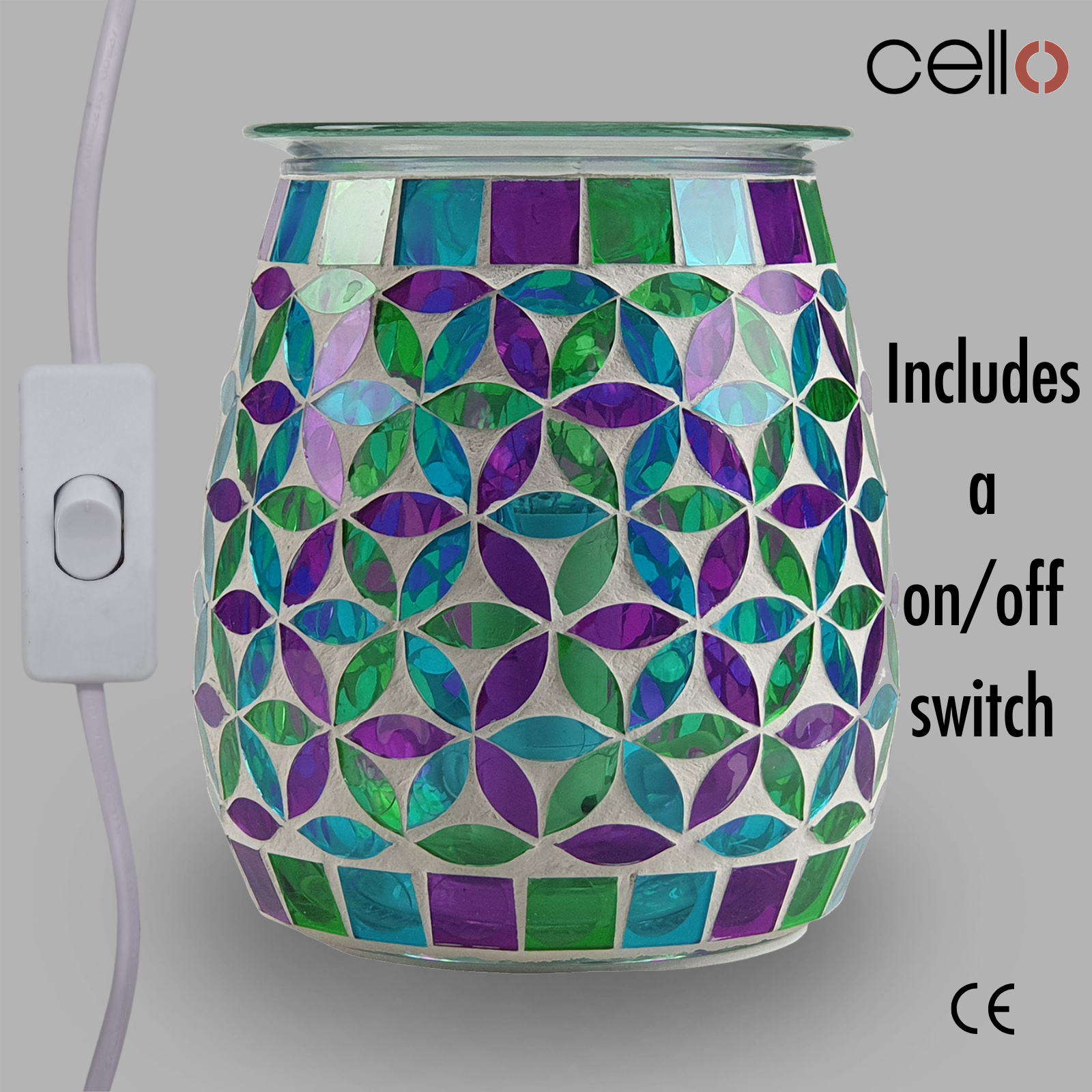 Electric Wax Warmer with Mosaic Glass Design - Geometric Candle Melter for Home Aromatherapy & Relaxation | Perfect for Living Room, Bedroom, Spa & Office Decor