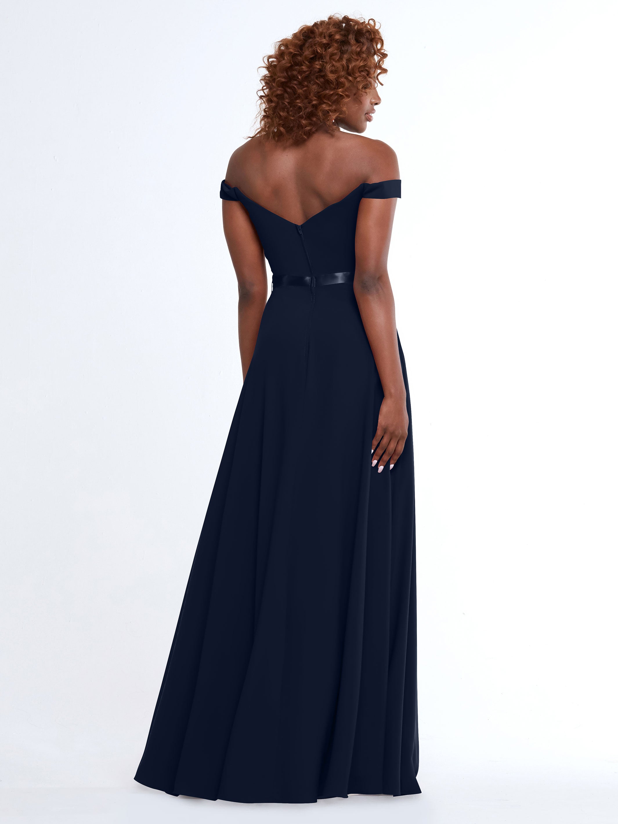 Off Shoulder A-Line Chiffon Bridesmaid Dress with Sash - Elegant & Flowy for Weddings, Parties & Special Occasions