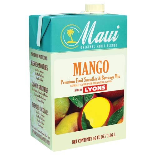 Premium Maui Mango Fruit Smoothie Mix - 46 fl oz (Pack of 6) | Tropical Drink Powder for Smoothies, Cocktails & Healthy Beverages | Perfect for Home, Cafes & Beach Parties