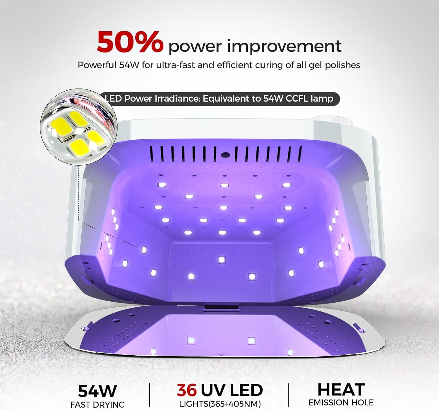 Belle UV LED Nail Lamp for Gel Nails - 4 Timer Settings, Fast Drying Nail Dryer with Sparkling Rhinestones - Perfect for Home Manicures, Nail Salons & DIY Nail Art