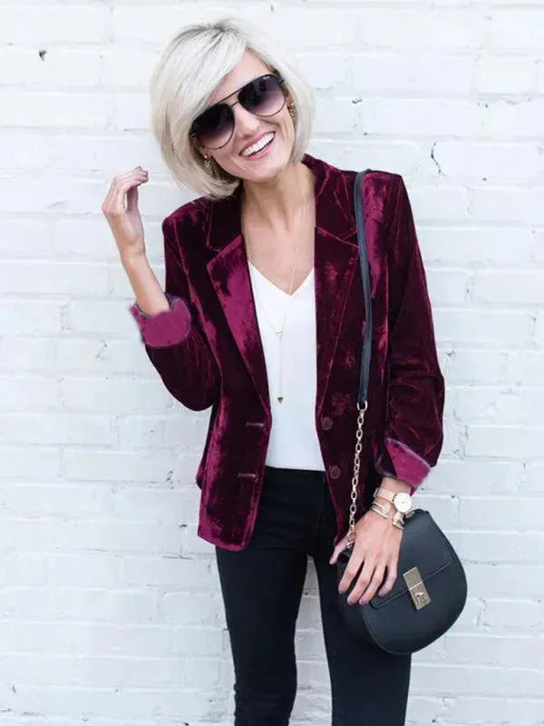 Women's Slim Fit Velvet Blazer Jacket for Work & Evening Outfits | Elegant Office Wear & Party Attire | Comfortable & Stylish Fall Winter Fashion