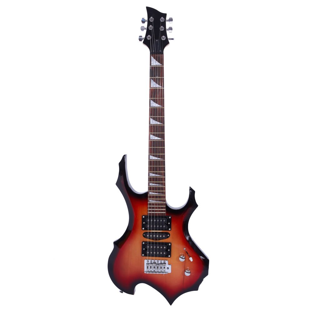 **Affordable Beginner Electric Guitar with HSH Pickup - Flame Design, Includes Gig Bag, Strap, Paddle, Rocker Cable & Wrench Tool - Perfect for Rock, Practice & Live Performances (Sunburst)**