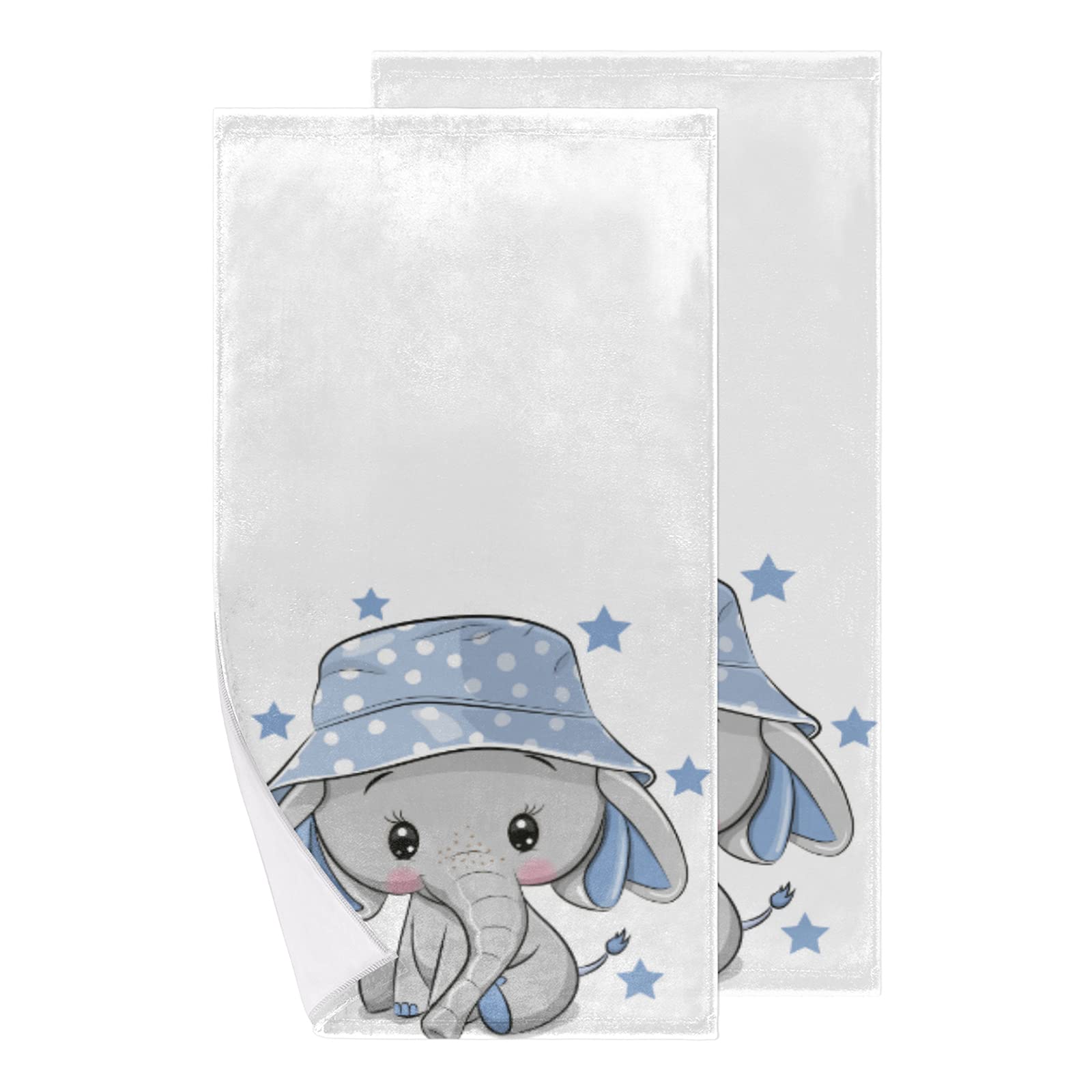 Cute Elephant Hand Towels Set of 2 - Super Soft & Highly Absorbent 28x14 Inch Face Towels for Bathroom, Kitchen, Gym, Spa | Multipurpose Finger Tip Towels for Salon, Hotel & Travel Use