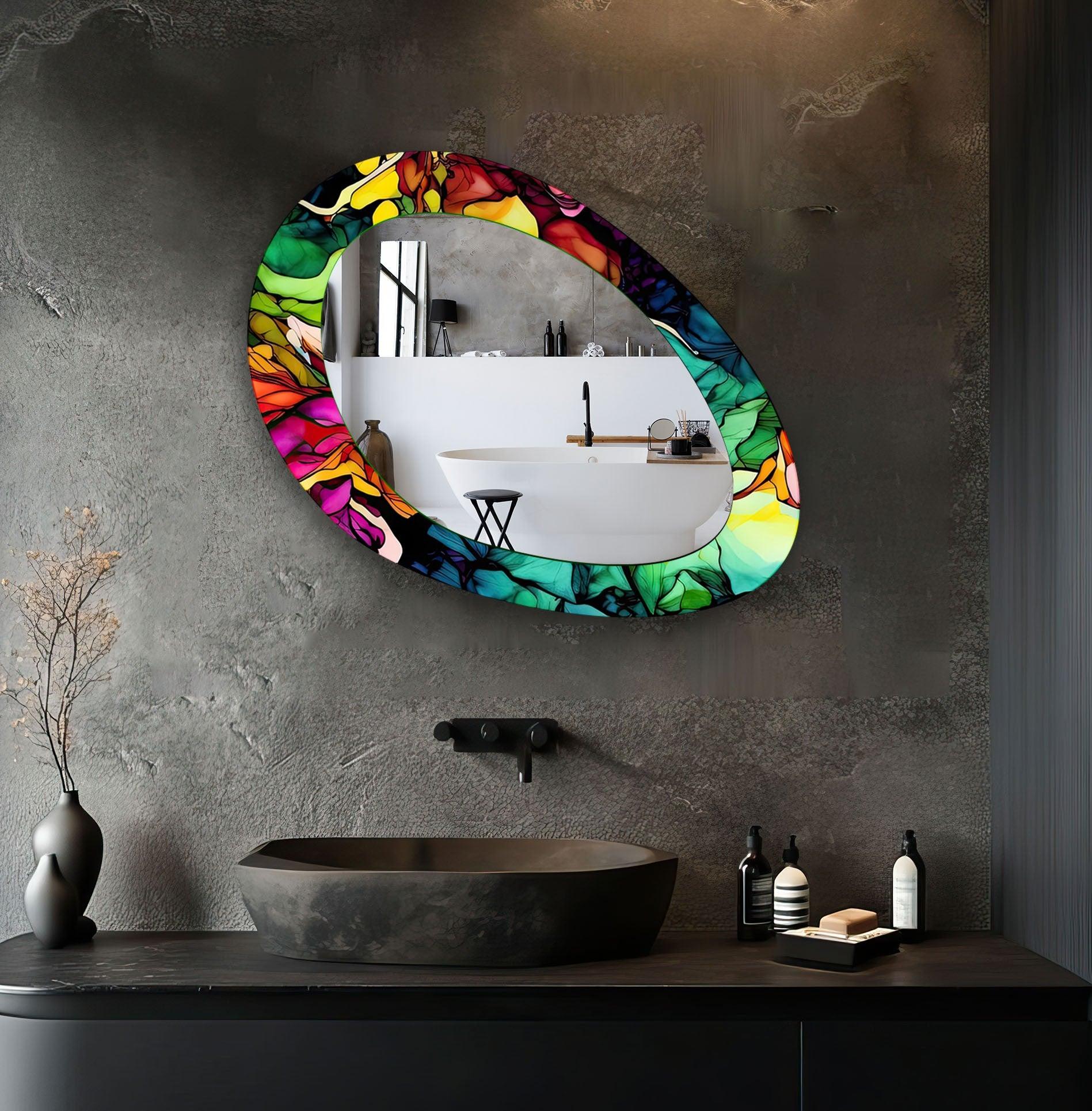 Abstract Color Asymmetrical Wall Mirror - Modern Decorative Mirror for Living Room, Bedroom & Entryway Decor