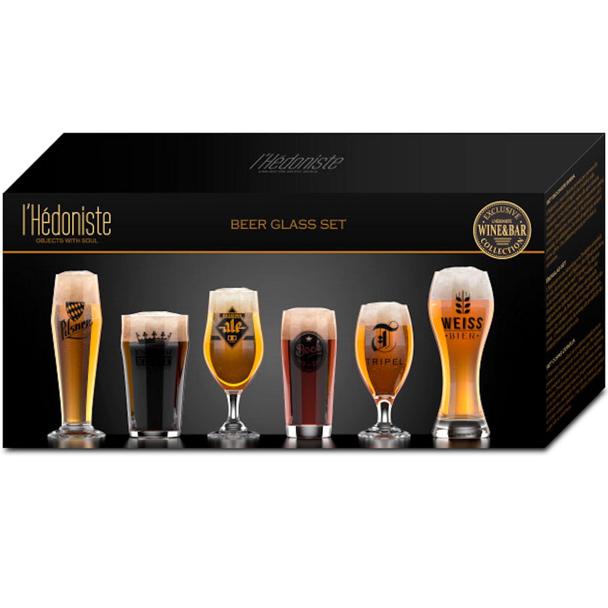 Premium Beer Glass Set - 6-Piece Hédoniste Craft Beer Glasses for IPA, Lager & Stout - Ideal for Home Bars, Parties & Gifts for Beer Lovers