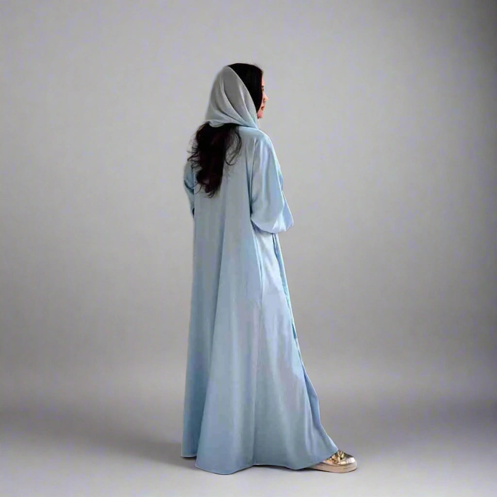 Elegant Satin Open Abaya Dress for Women - Modest Muslim Prayer Dress - Perfect for Eid, Ramadan & Special Occasions