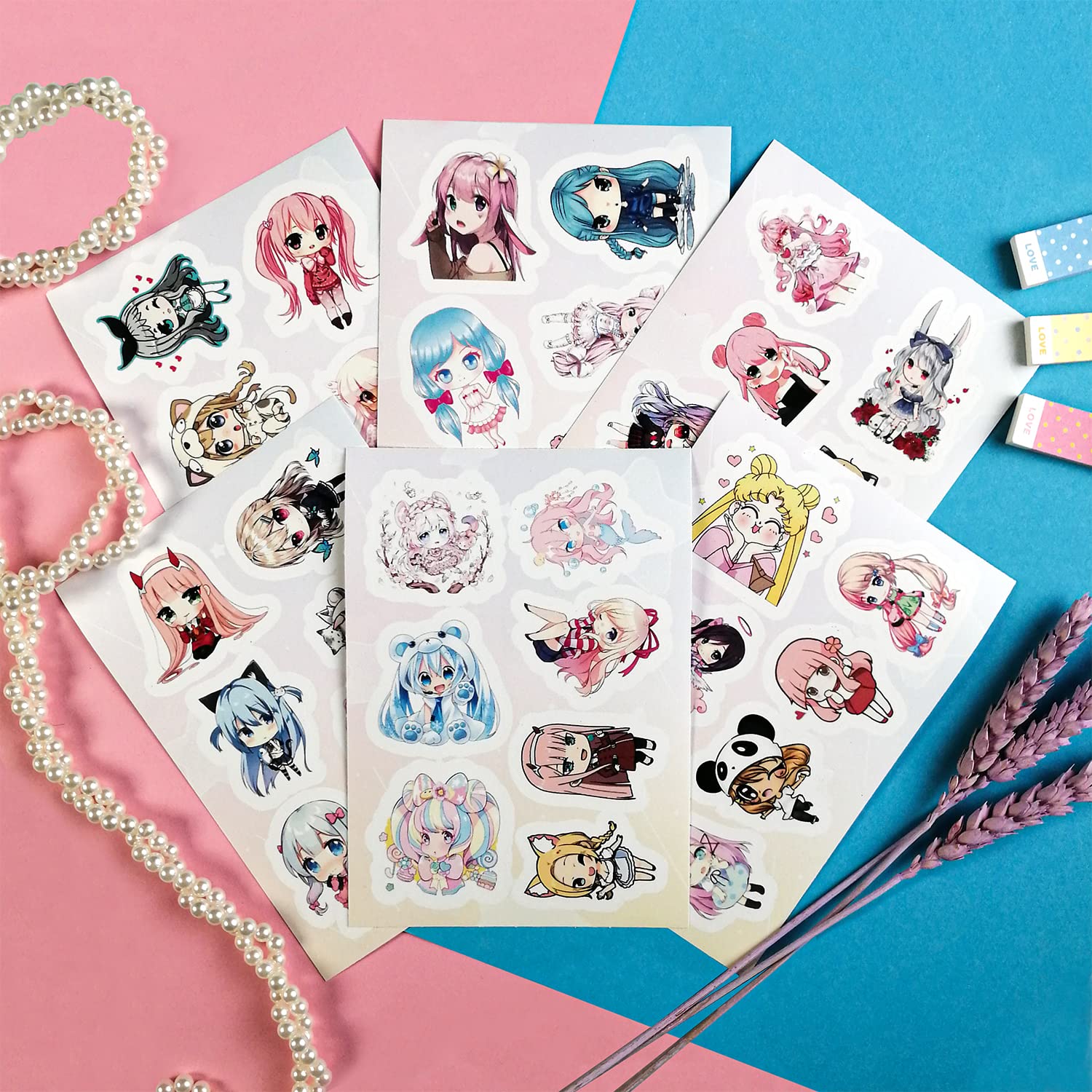 BulbaCraft Kawaii Anime Girl Stickers Set - Cute Japanese Cartoon Decals for Water Bottles, Laptops, Journals & Scrapbooks - Pink Manga Stickers for Teens & Adults - Perfect for DIY Crafts, School Supplies & Gift Giving