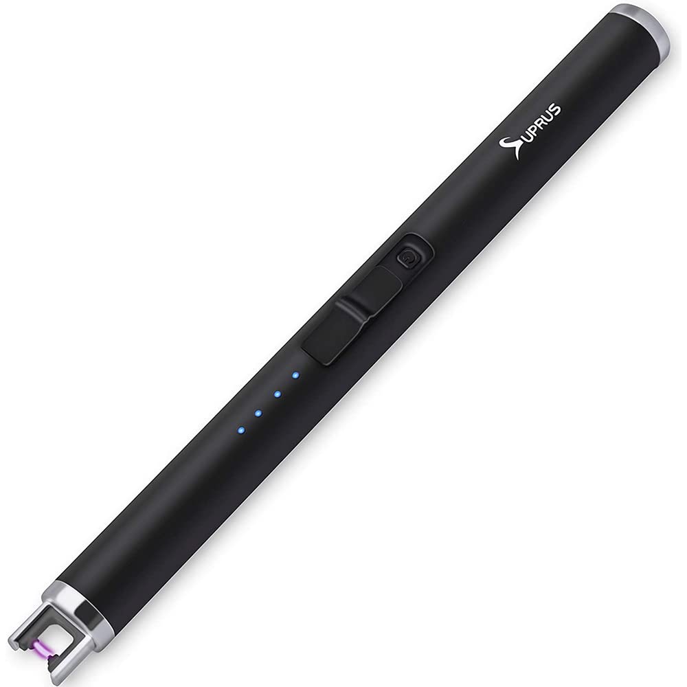 SUPRUS USB Rechargeable Arc Lighter - Flameless Plasma for Camping BBQ Cooking (Black)