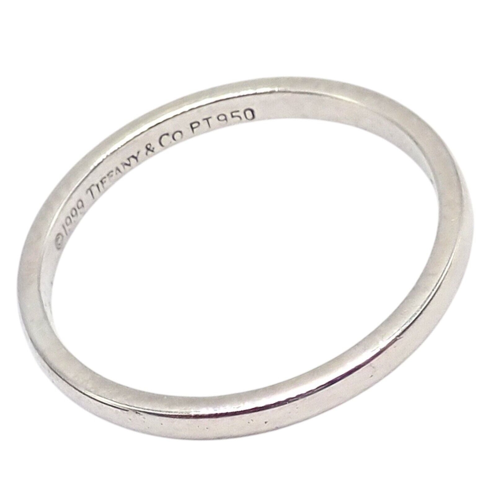 Tiffany & Co Platinum 2mm Stackable Band Ring Size 5.5 - Elegant Wedding, Anniversary or Everyday Jewelry Gift for Women
