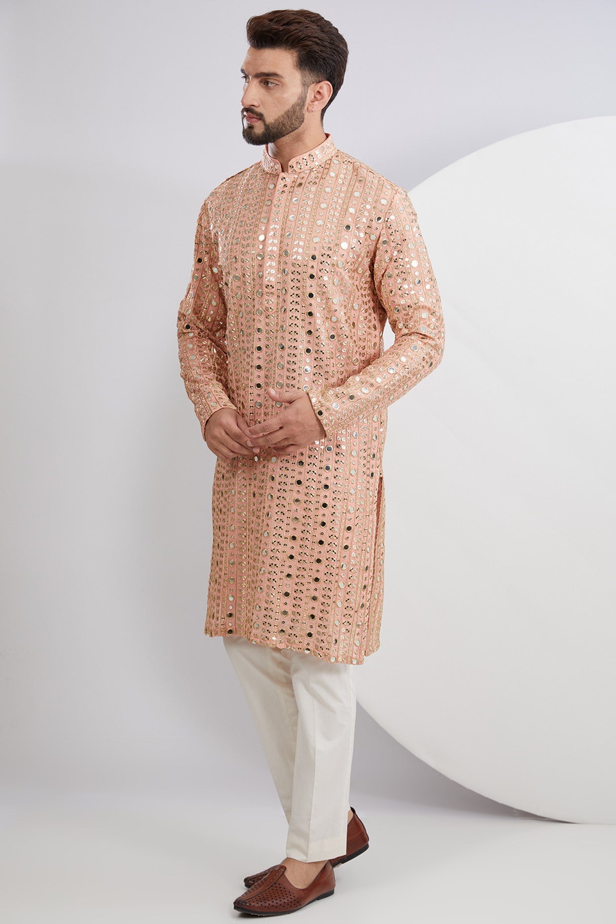 Stylish Peach Mirrorwork Kurta for Women - Traditional Indian Embroidered Tunic Top - Perfect for Festivals, Weddings & Casual Wear
