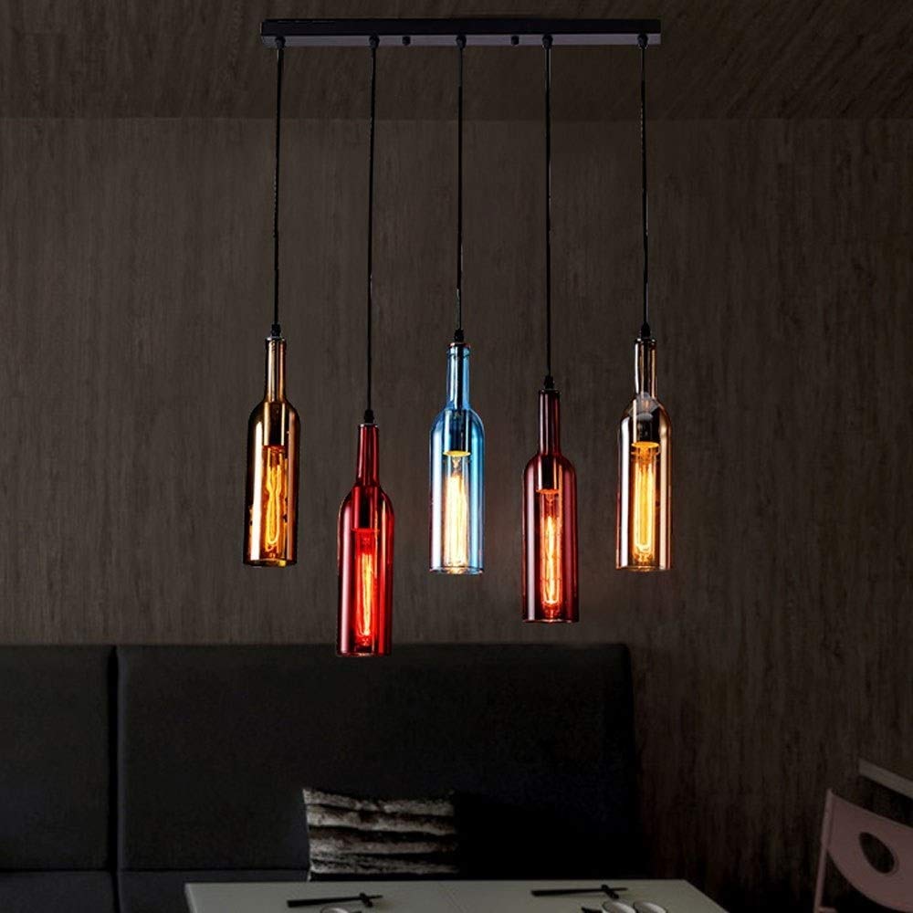 Modern LED Chandelier Light - Creative Wine Bottle Glass Design, Adjustable Beer-Themed Ceiling Pendant Lamp with Professional Materials for Bars, Restaurants & Home Decor | Perfect for Dining Rooms, Living Rooms & Commercial Spaces