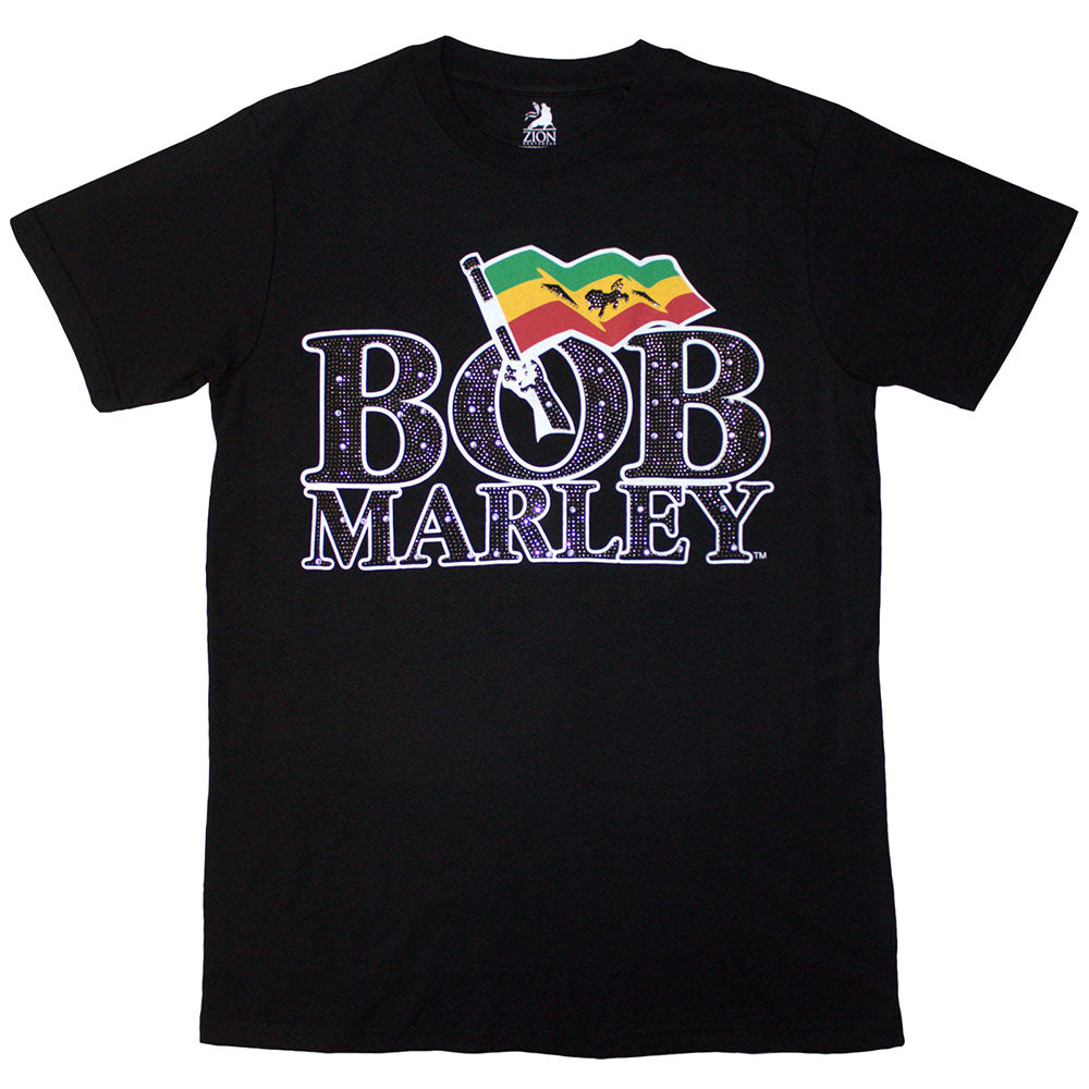 Bob Marley Unisex T-Shirt with Flag Logo - Embellished Design for Men & Women - Perfect for Concerts, Festivals & Casual Wear