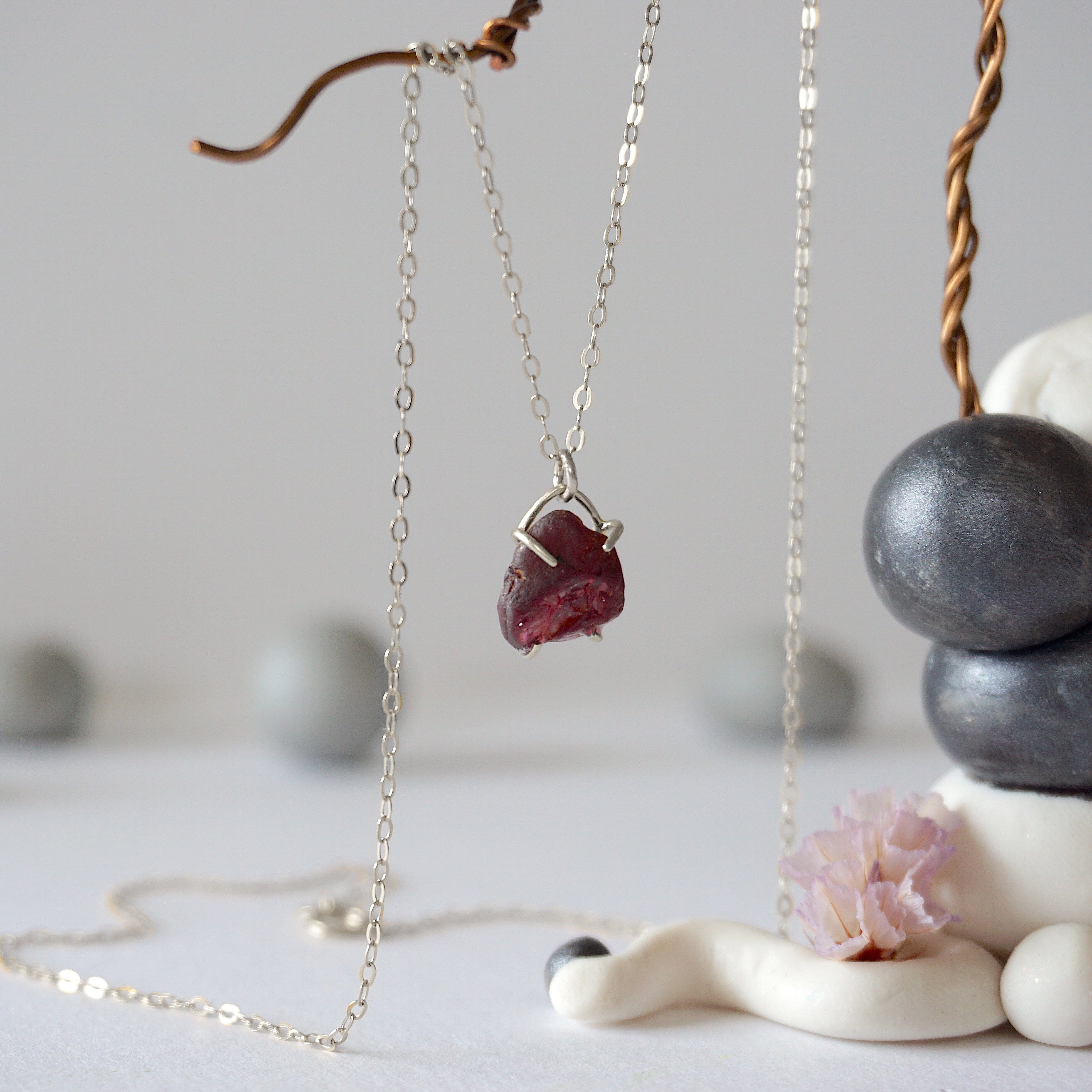 Garnet Sterling Silver Huggie Charm Necklace - Elegant Dainty Jewelry for Women, Perfect for Everyday Wear, Gifts & Special Occasions