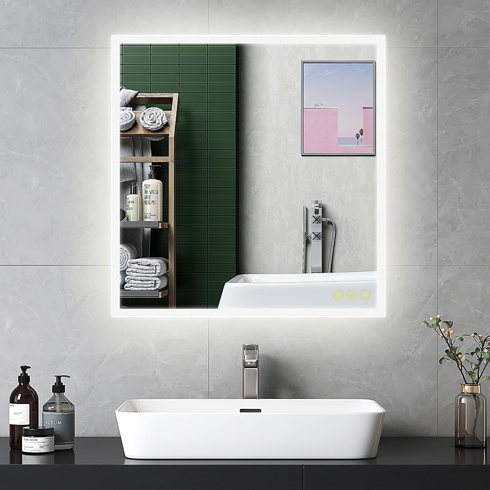 OKISS 36x36 Inch Dimmable LED Bathroom Mirror with Anti-Fog - Large Horizontal/Vertical Rectangle Vanity Mirror for Makeup, Hotels, Offices & Bars - Perfect for Home Spa, Dressing Room & Salon Lighting