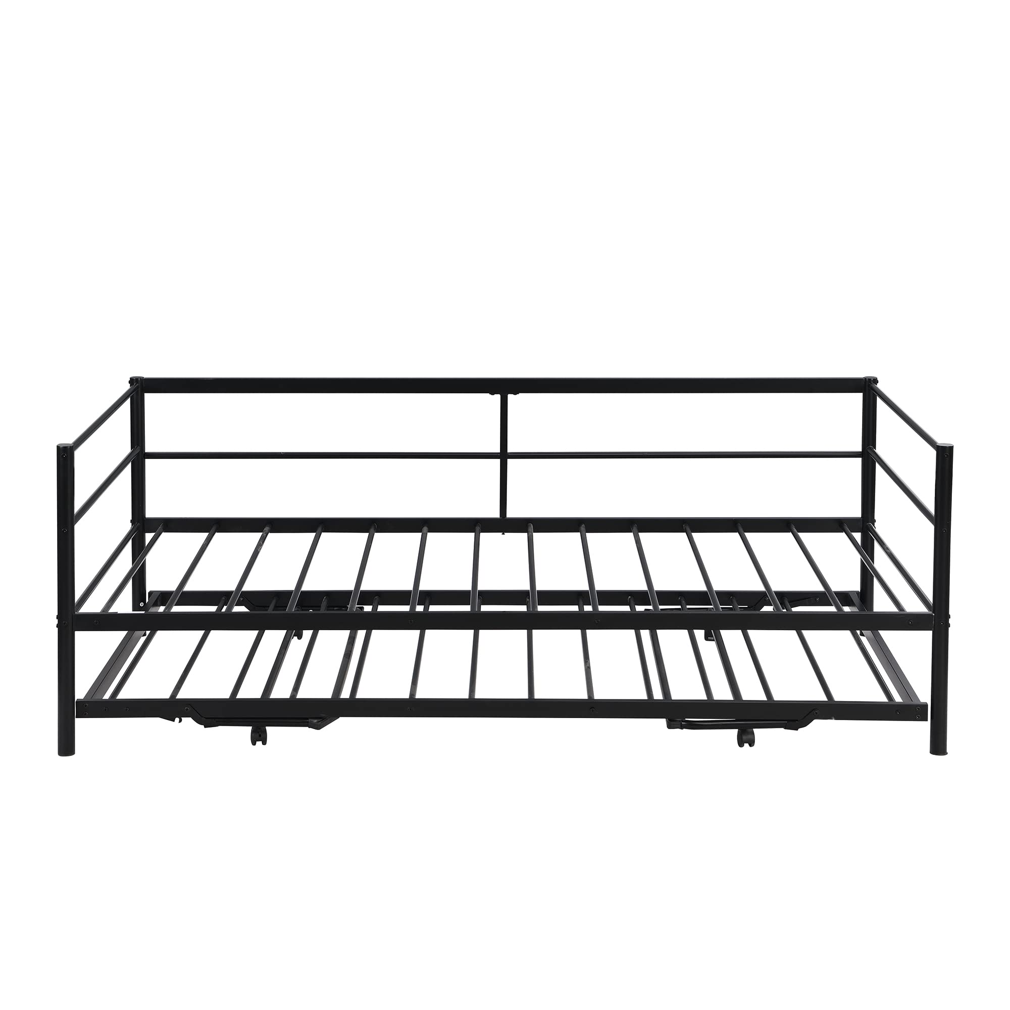 Harper & Bright Designs Metal Twin Size Daybed with Adjustable Pop-Up Trundle - Heavy Duty Sofa Sleeper with Folding Trundle Bed for Bedroom, Living Room & Guest Room - Space Saving Black Daybed for Small Spaces & Sleepovers
