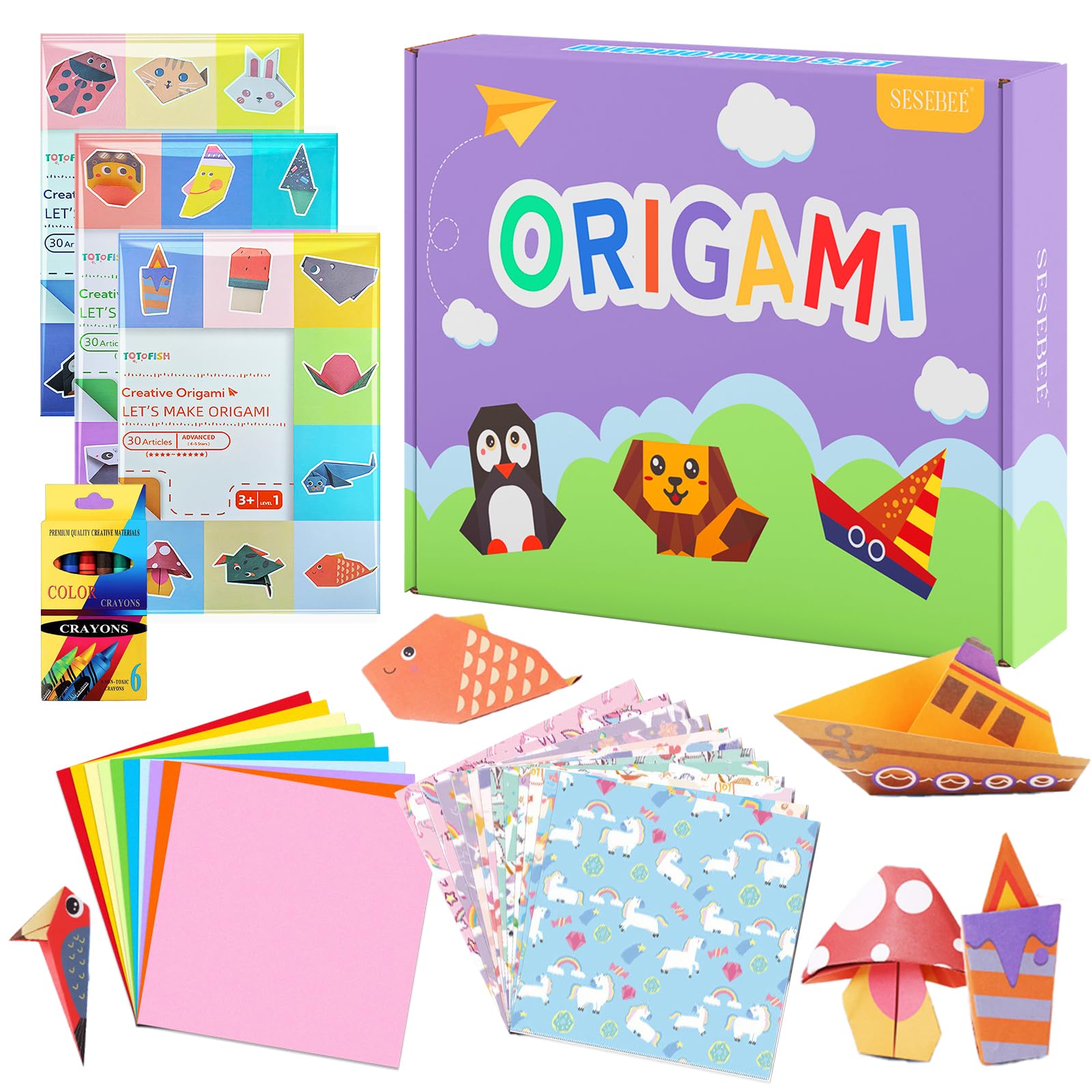 240 Sheets 6x6 Inch Double Sided Origami Paper for Kids - 90 Animal Patterns, DIY Craft Folding Paper Set with Instruction Book, Perfect Gift for 3+ Boys Girls Beginners - School Projects, Party Activities & Creative Play