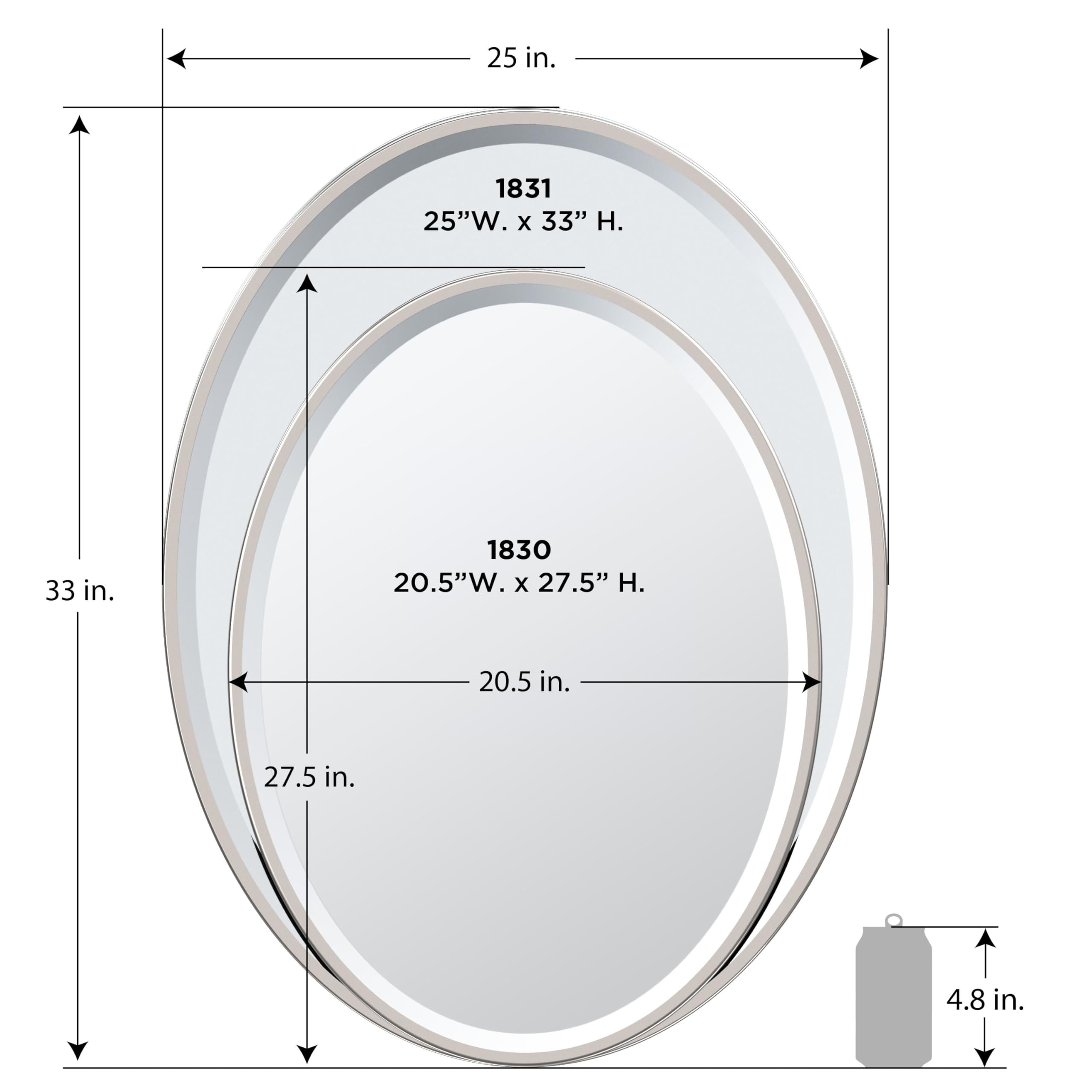 Gatco 1830 Modern Oval Bathroom Wall Mirror 28x21 Inch - Slim Beveled Framed Vanity Mirror in Satin Nickel for Bathroom, Living Room & Bedroom - Easy Mount Safety Bracket - Perfect for Home Decor & Makeup Area