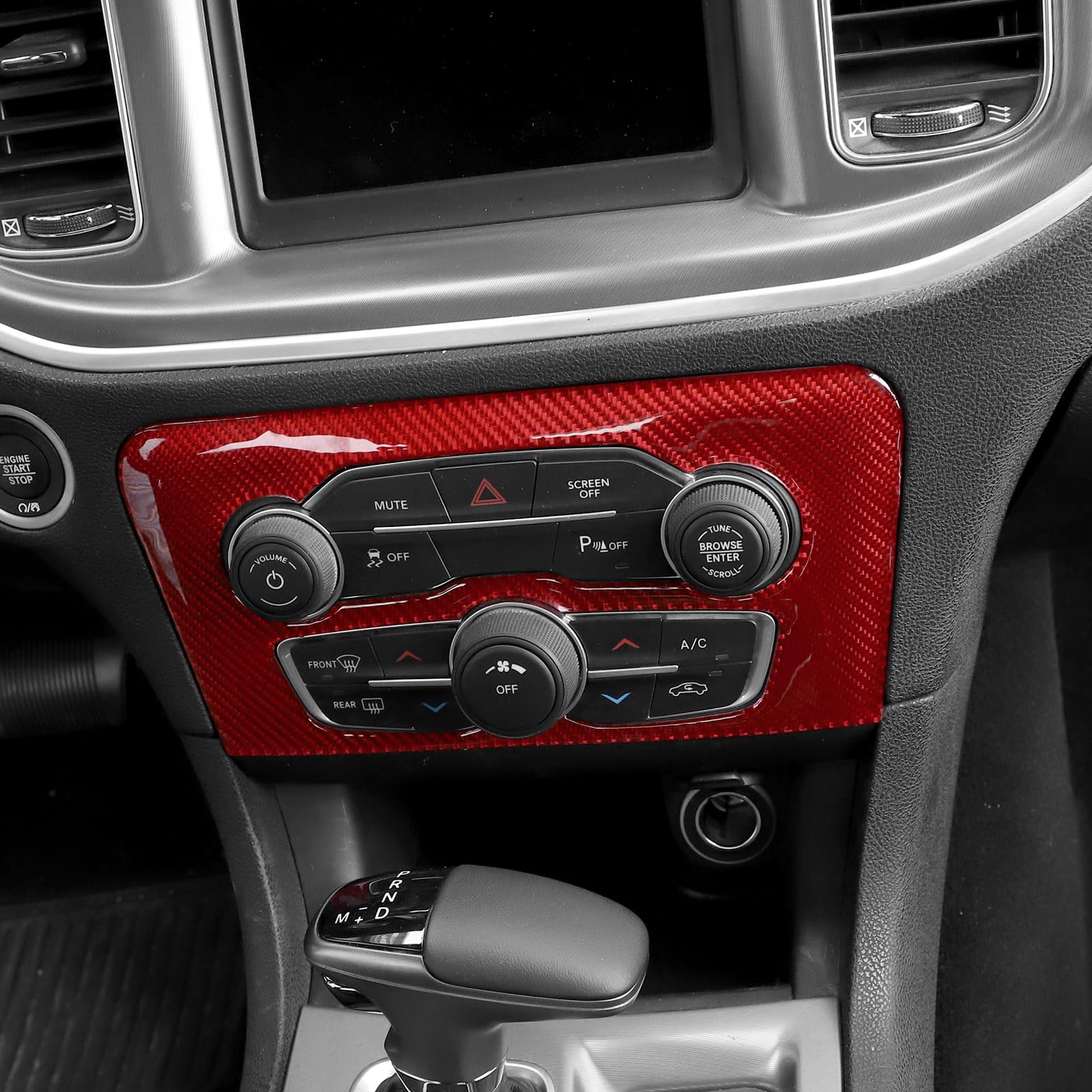Soft Red Carbon Fiber Dashboard Center Console Trim Cover for Dodge Charger 2015-2023 | Interior Accessories | Upgrade Your Car's Style & Protection | Perfect for Daily Driving & Car Shows