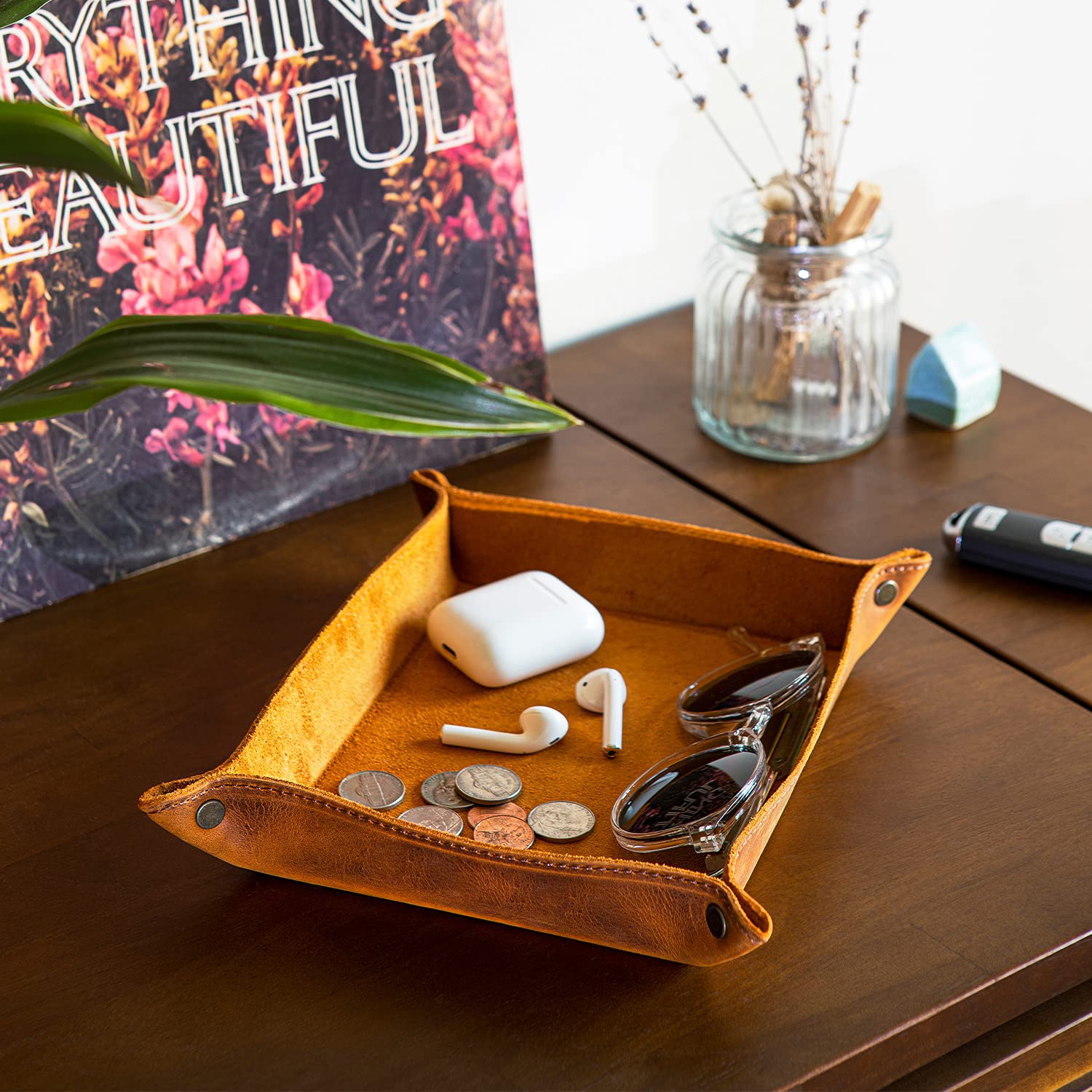 Genuine Leather Tray Organizer - Lightweight Waterproof Desk Organizer for Wallets, Watches, Keys, Phones & Office Supplies | Perfect for Home, Office & Travel Organization