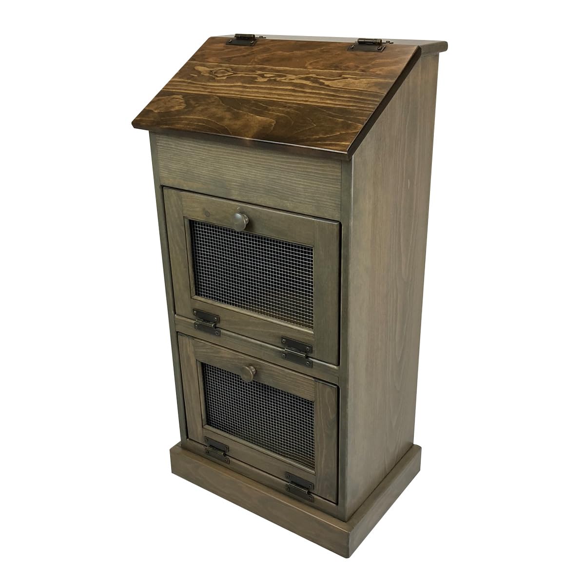 Wooden Potato & Onion Storage Bin with Lid - Rustic Kitchen Pantry Organizer for Bread, Vegetables & Groceries - Decorative Pewter Accents for Farmhouse & Country Style Kitchens