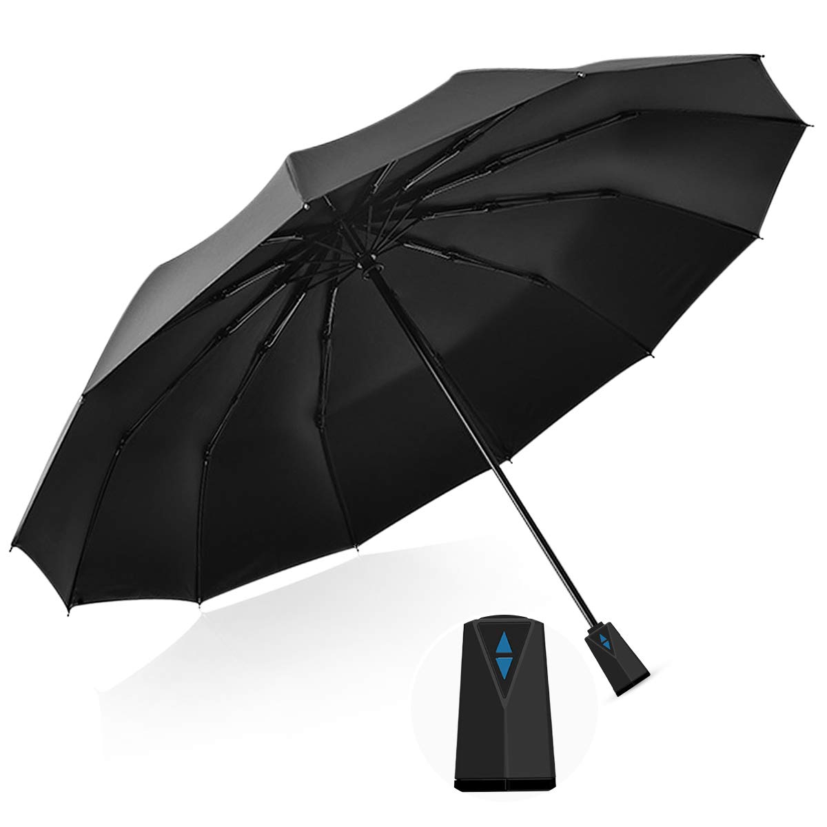 DORRISO Automatic Open Close Compact Travel Umbrella for Men - Windproof, Durable & Portable - Perfect for Business Trips, Commuting & Outdoor Activities (Black, Blue)